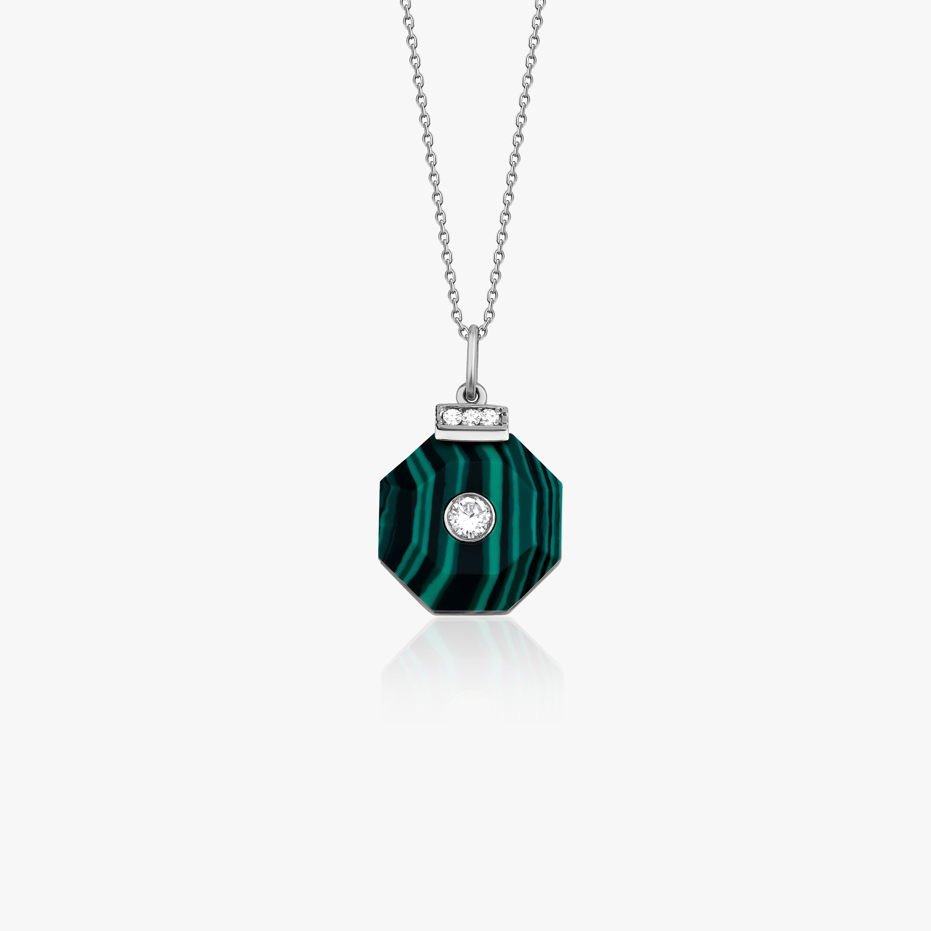 Diamond and Malachite Pendant Necklace in 14K Gold