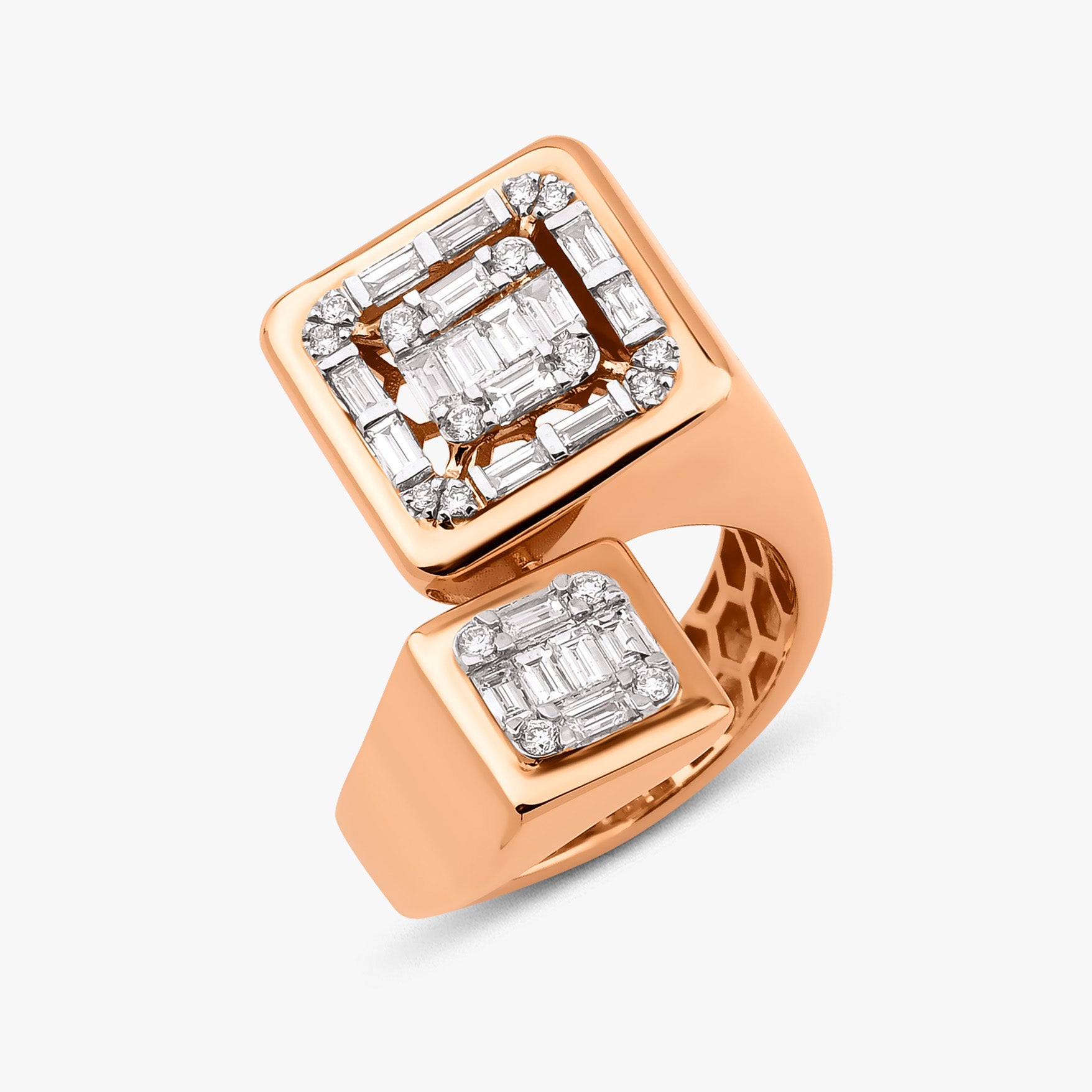 Diamond Double Square Ring in 14K Gold