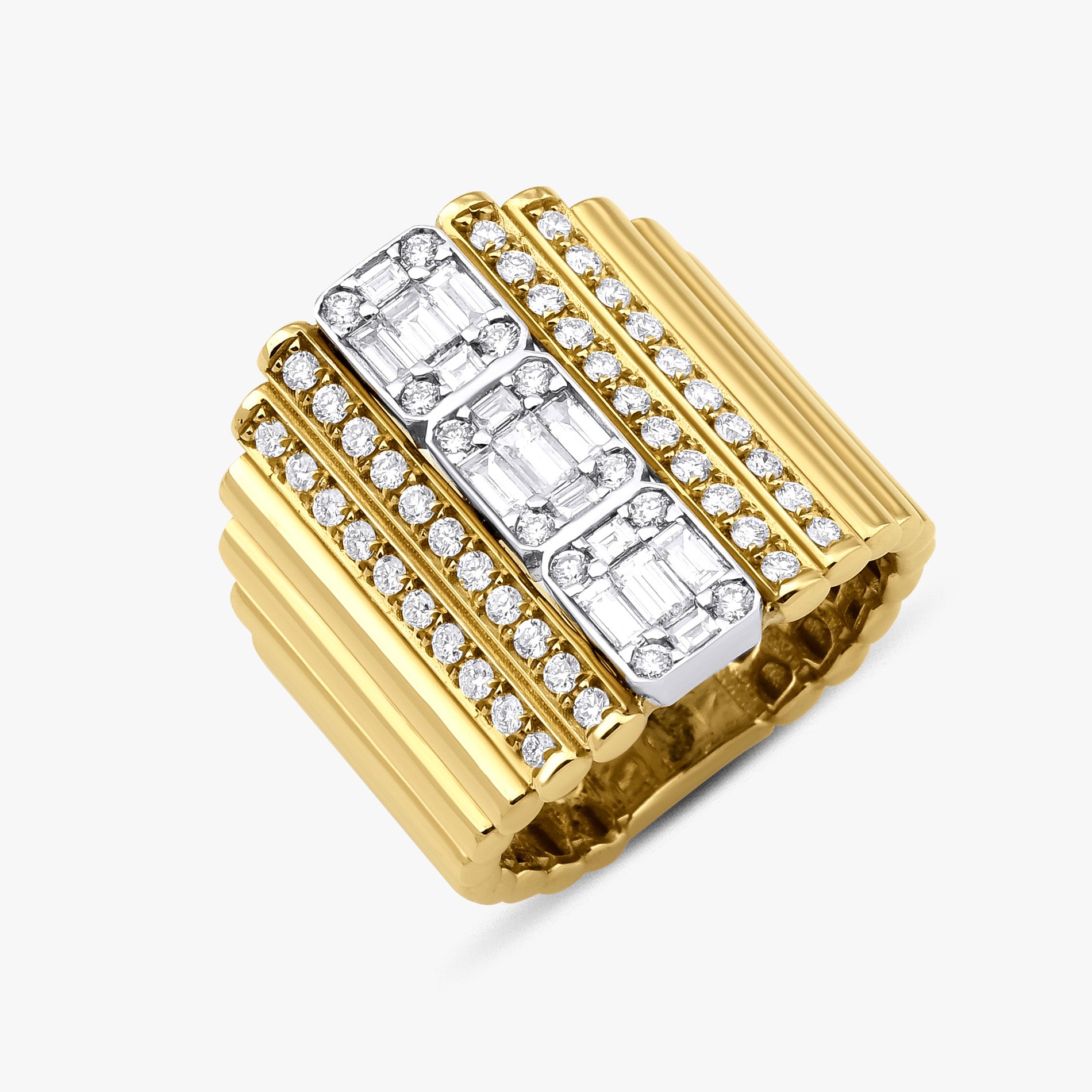 Large Textured Baguette Diamond Ring in 14K Gold