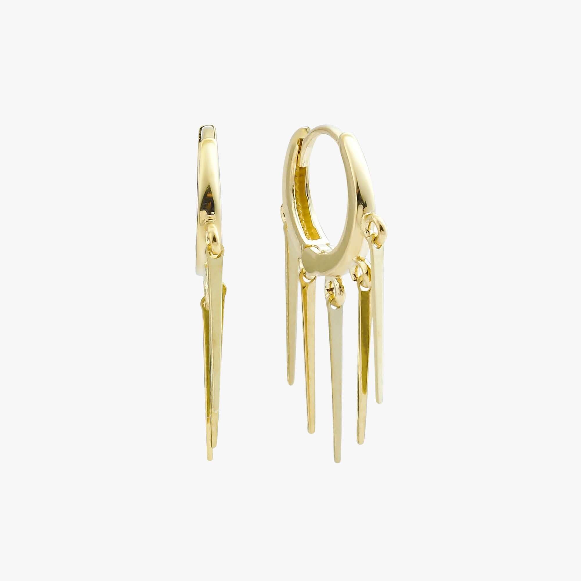 Dangle Spike Hoop Earrings in 14K Gold / Spikes