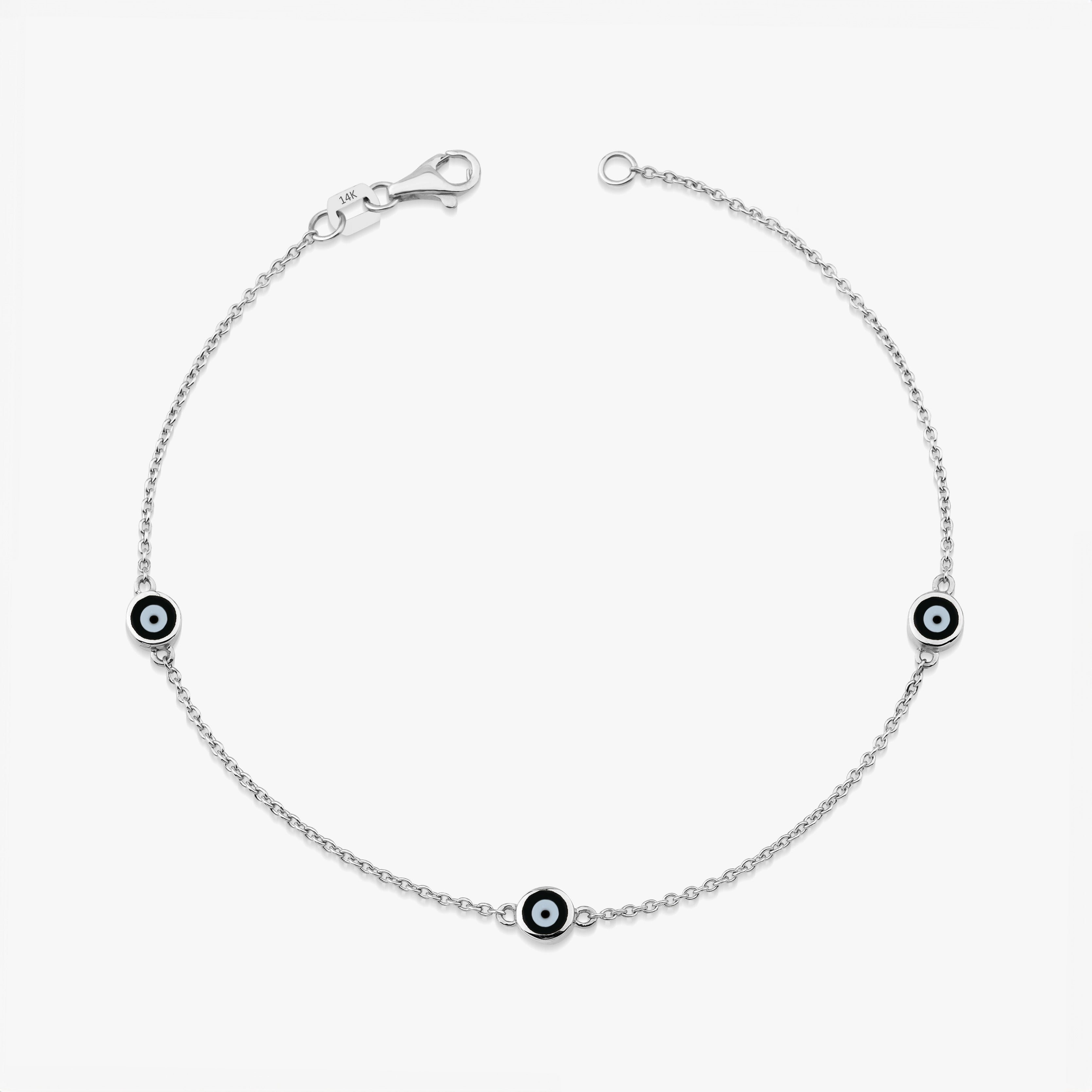 3 Black Evil Eye Bracelet in 14K Gold