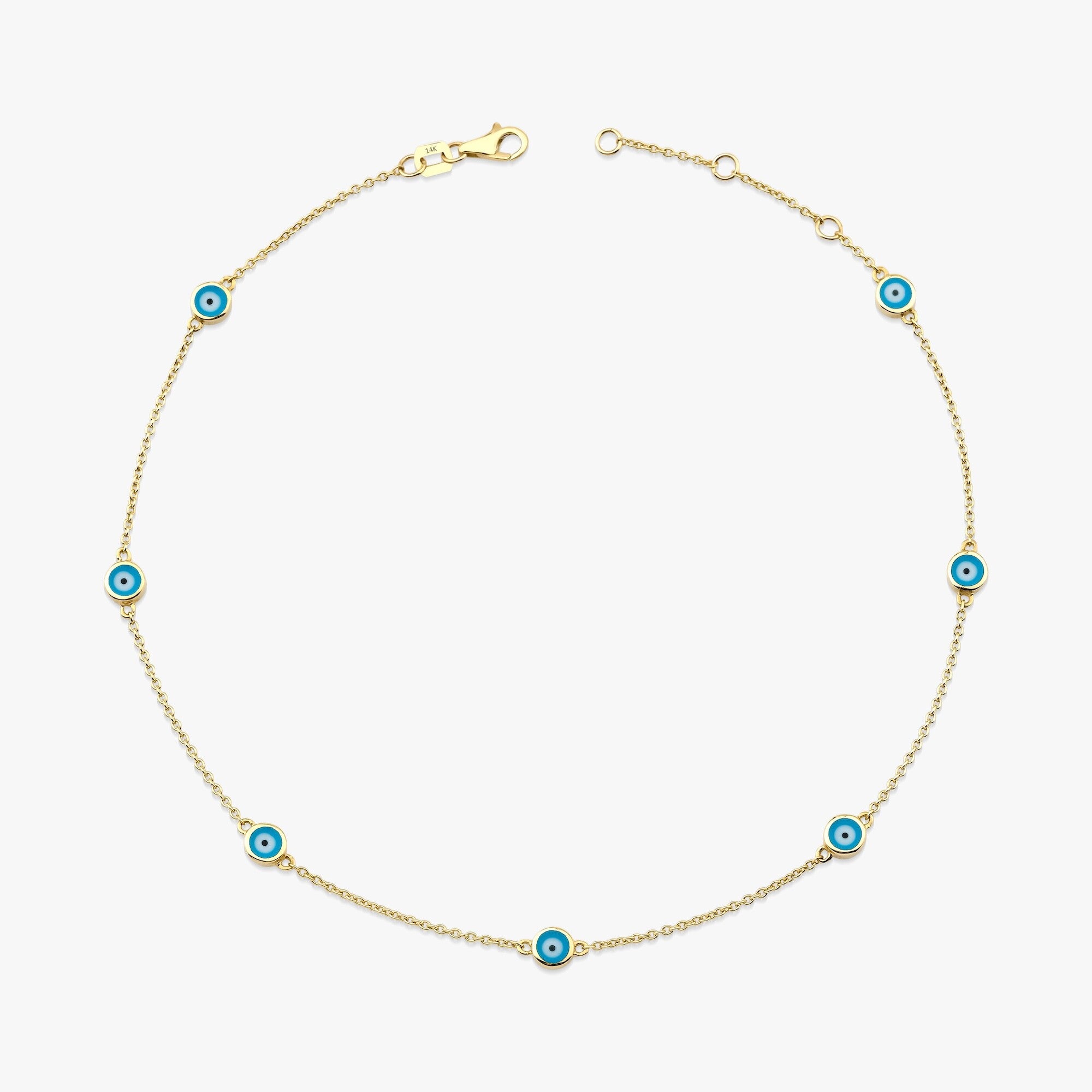 Seven Ocean Blue Evil Eye Anklet in 14K Gold