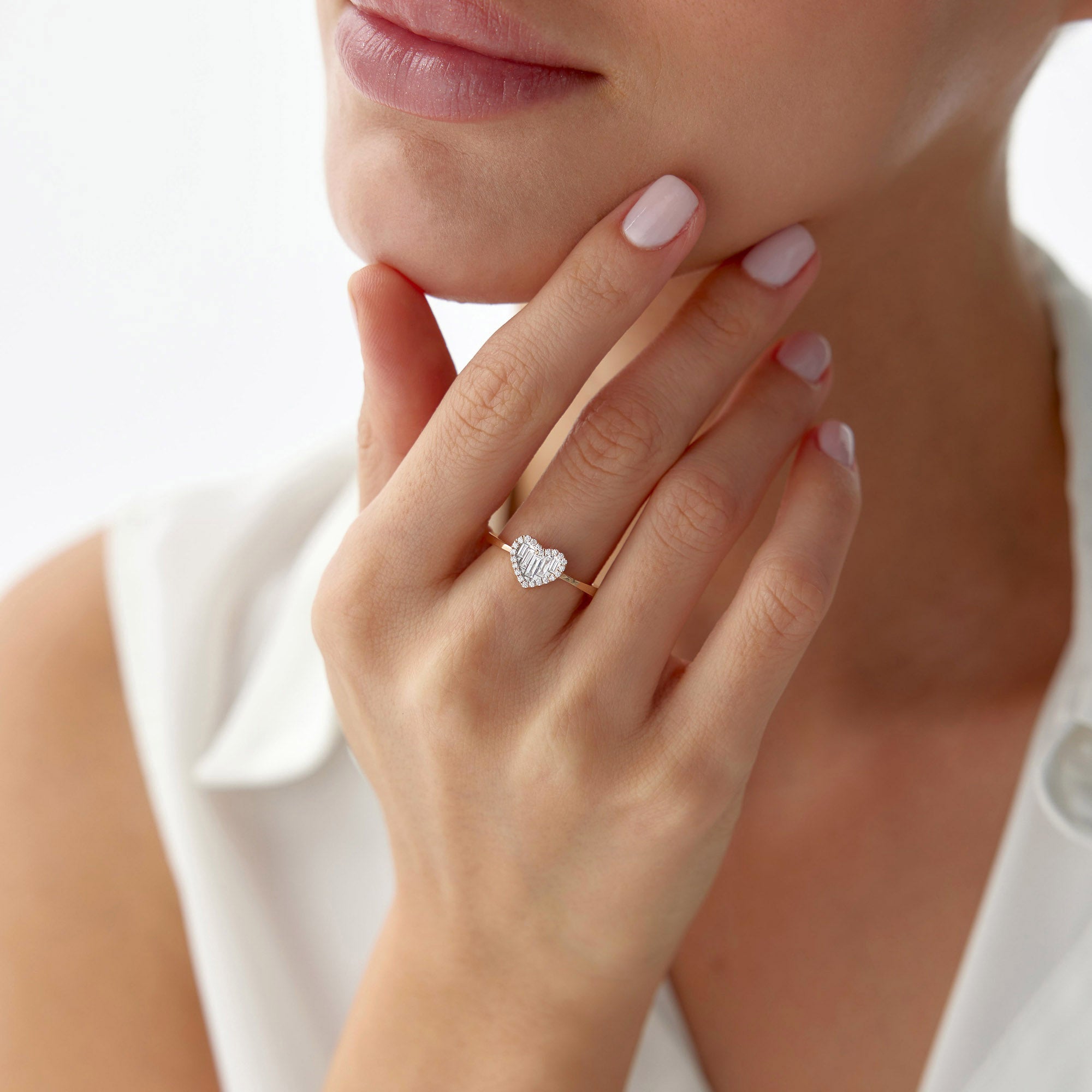 Baguette Diamond Heart Ring in 18K Solid Gold