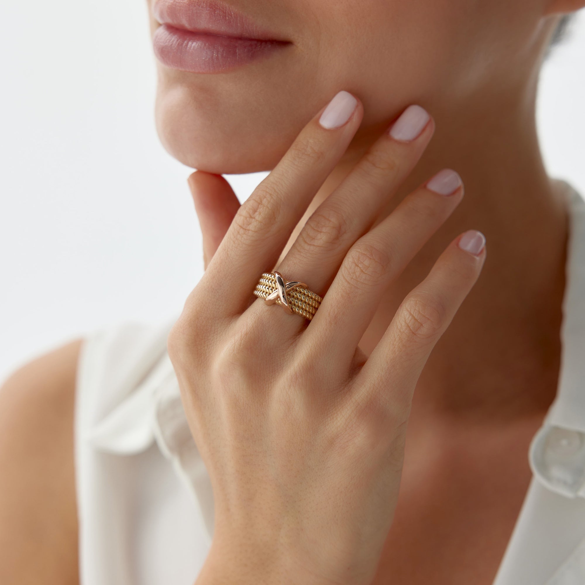 Two Tone X Knot Ring in 14K Gold