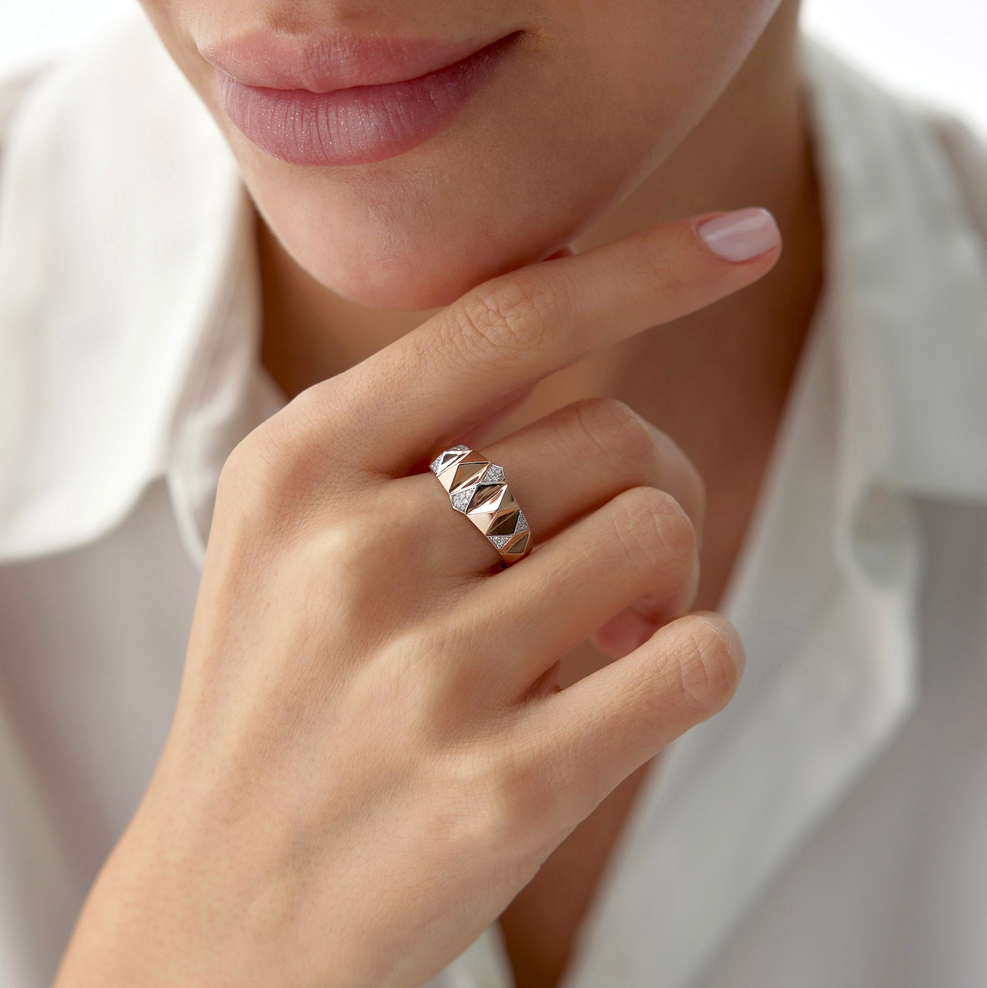 Diamond Geometric Spike Ring in 14K Gold