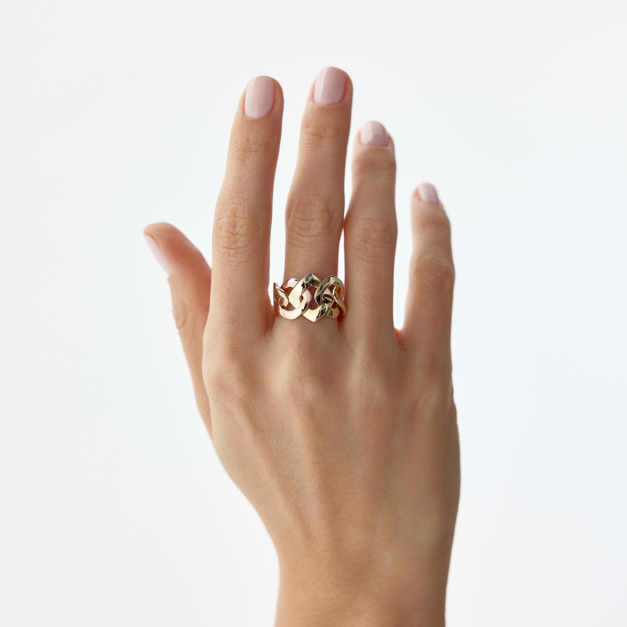 Two Tone Large Chain Ring in 14K Gold