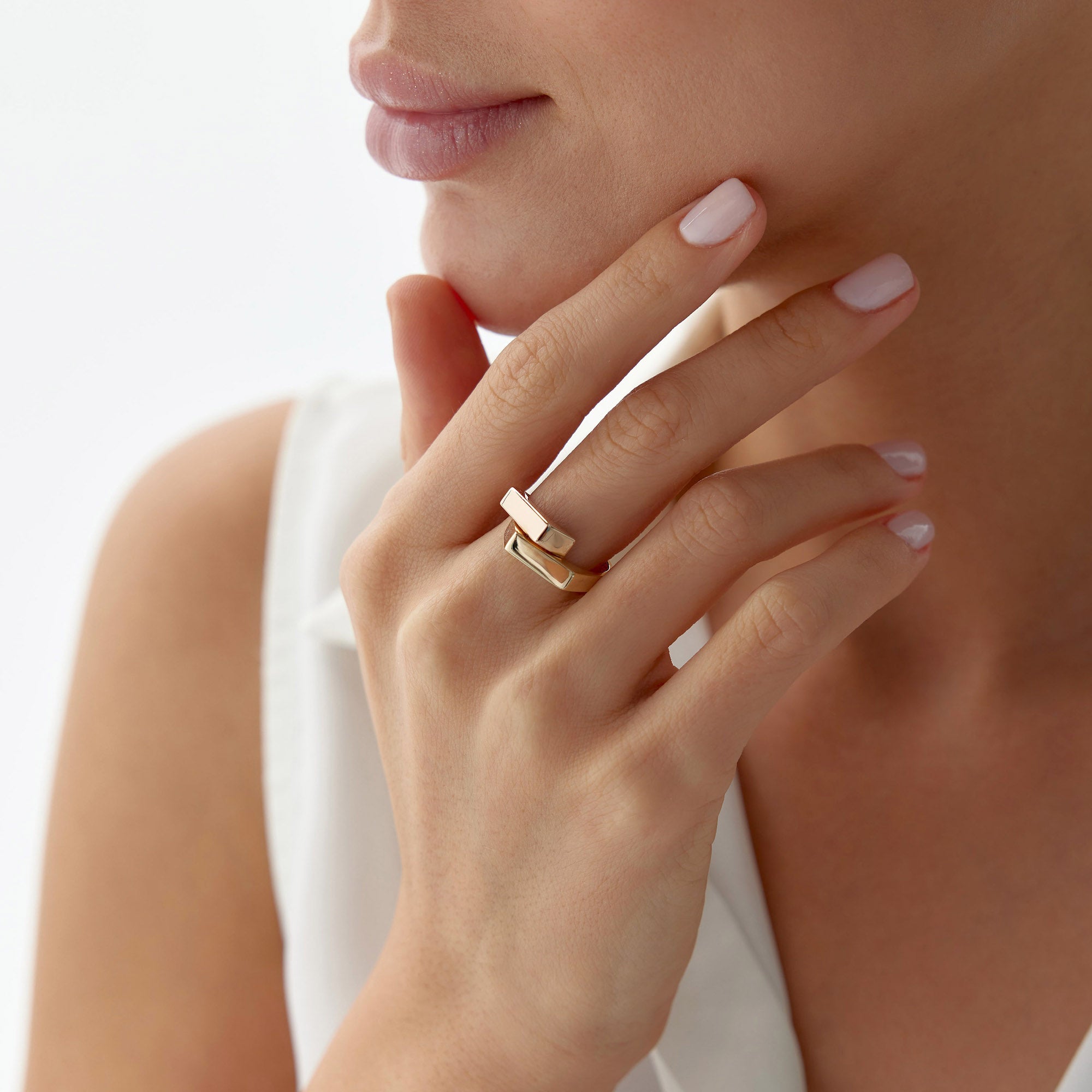 Two Tone Geometric Ring in 14K Gold