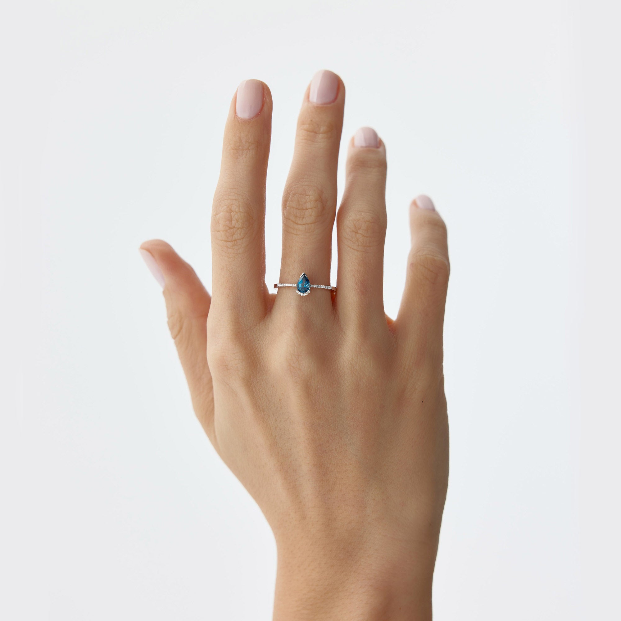 Drop Cut Blue Topaz and Diamond Stacking Ring in 14K Gold