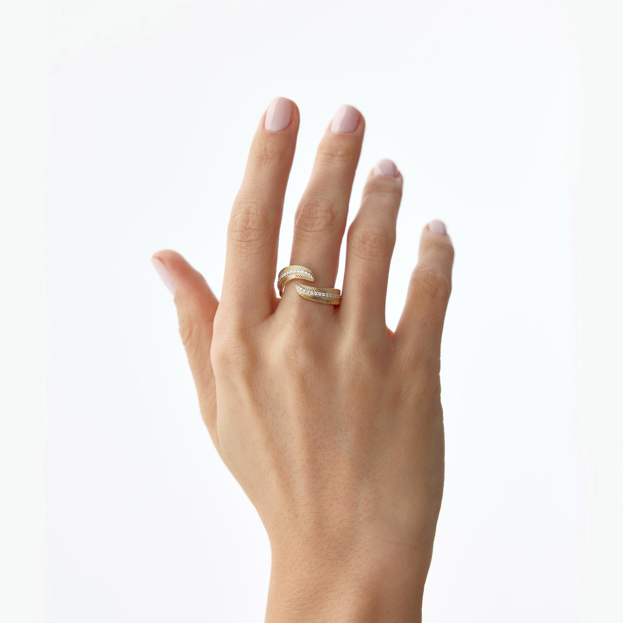 Diamond Double Leaf Ring in 14K Gold