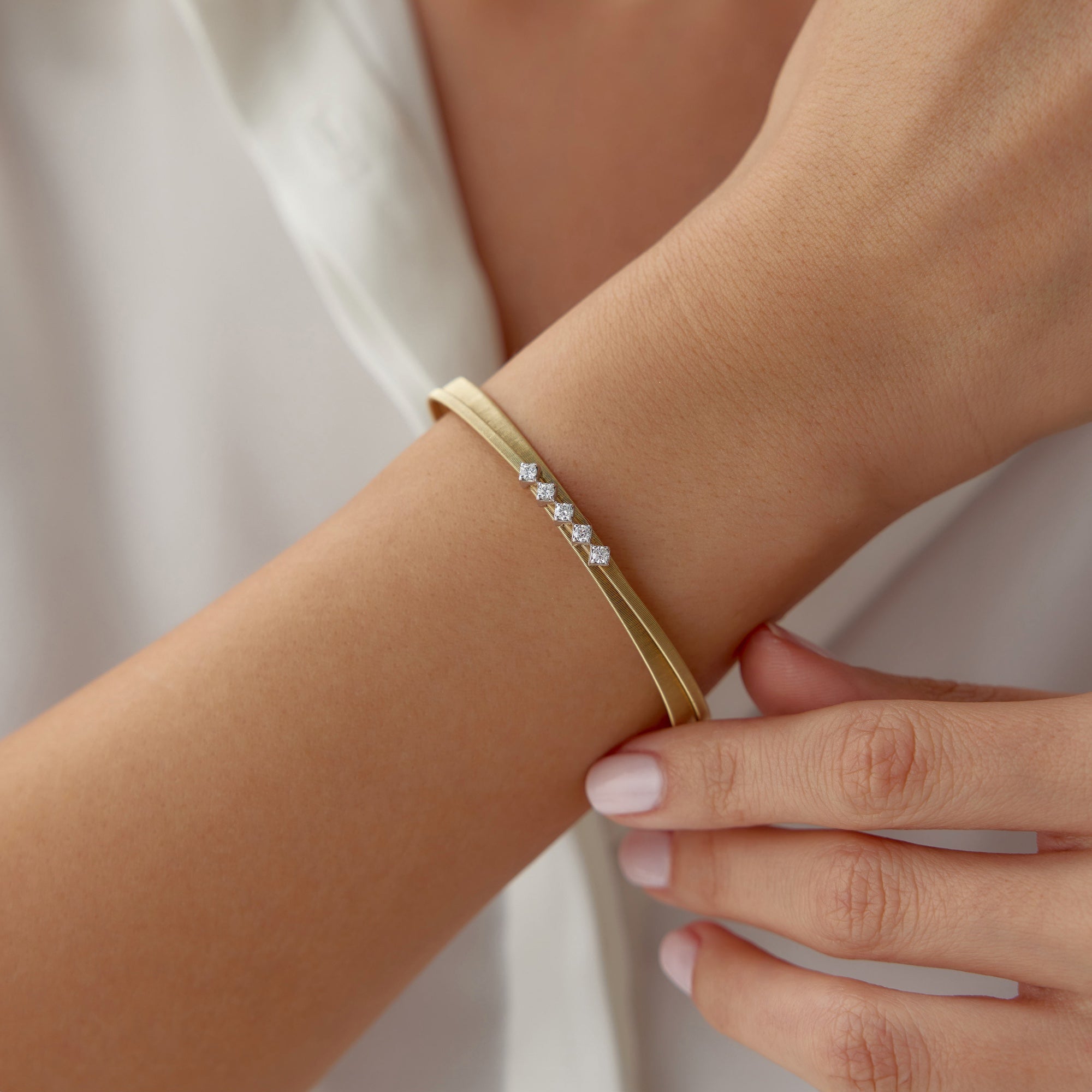 Matte Diamond Bangle Bracelet in 14K Gold