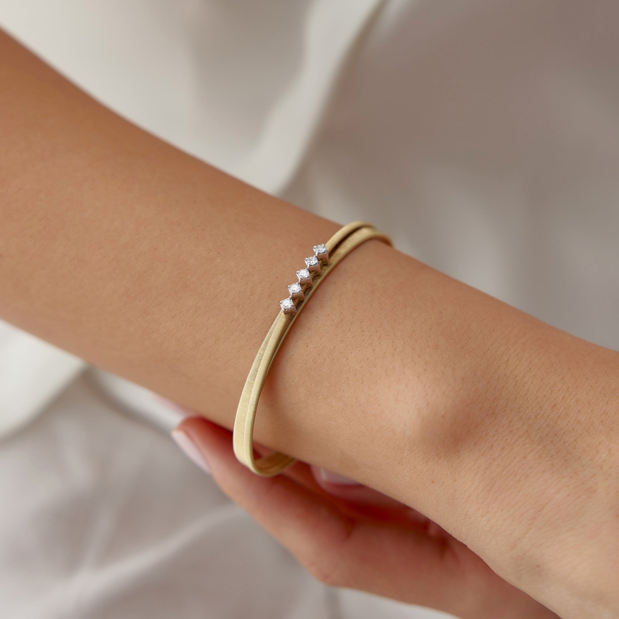 Matte Diamond Bangle Bracelet in 14K Gold