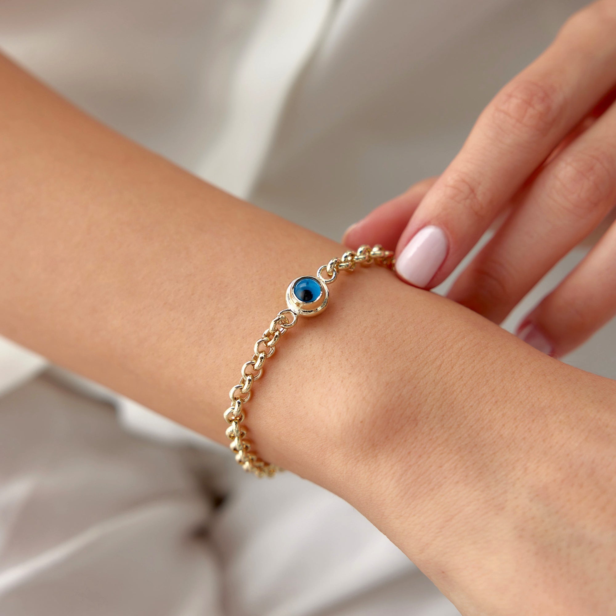 Authentic Double Sided Evil Eye Bracelet in 14K Gold