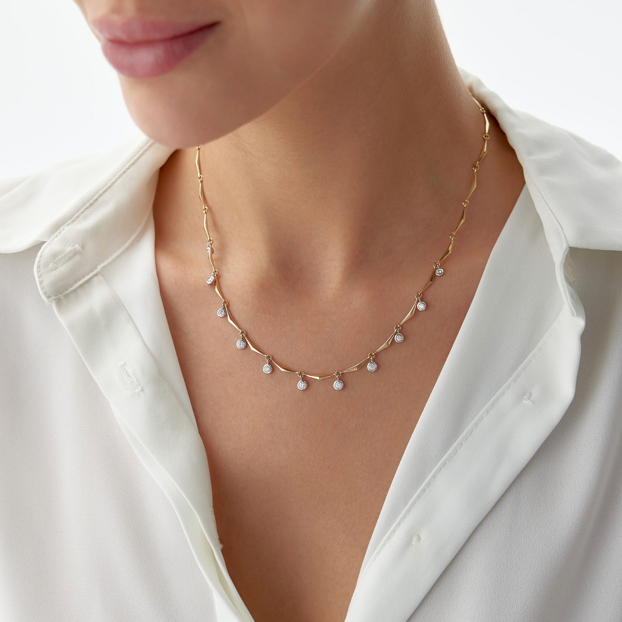 Diamond Station Necklace With Wishbone Chain