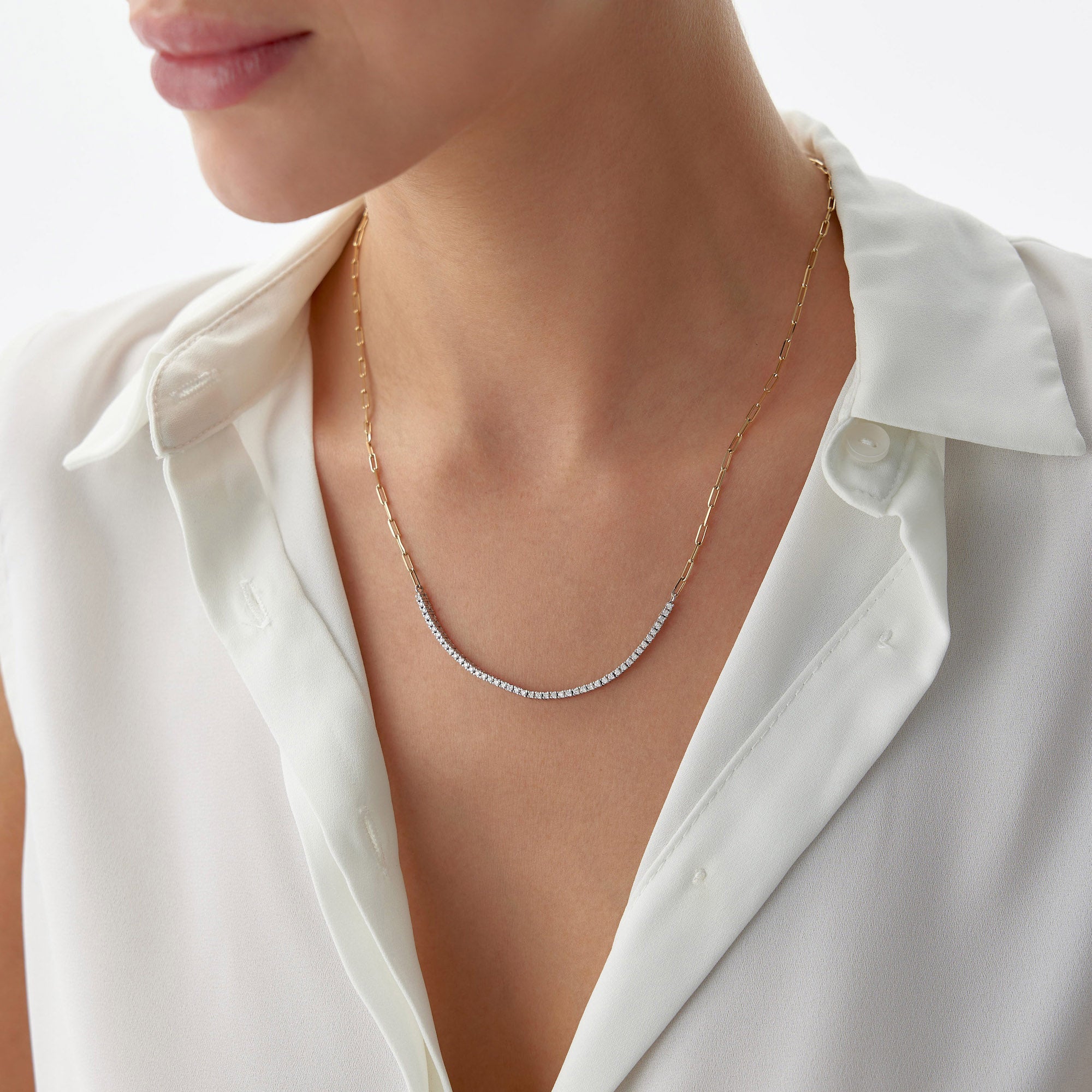 Modern Diamond Necklace With Paperclip Chain