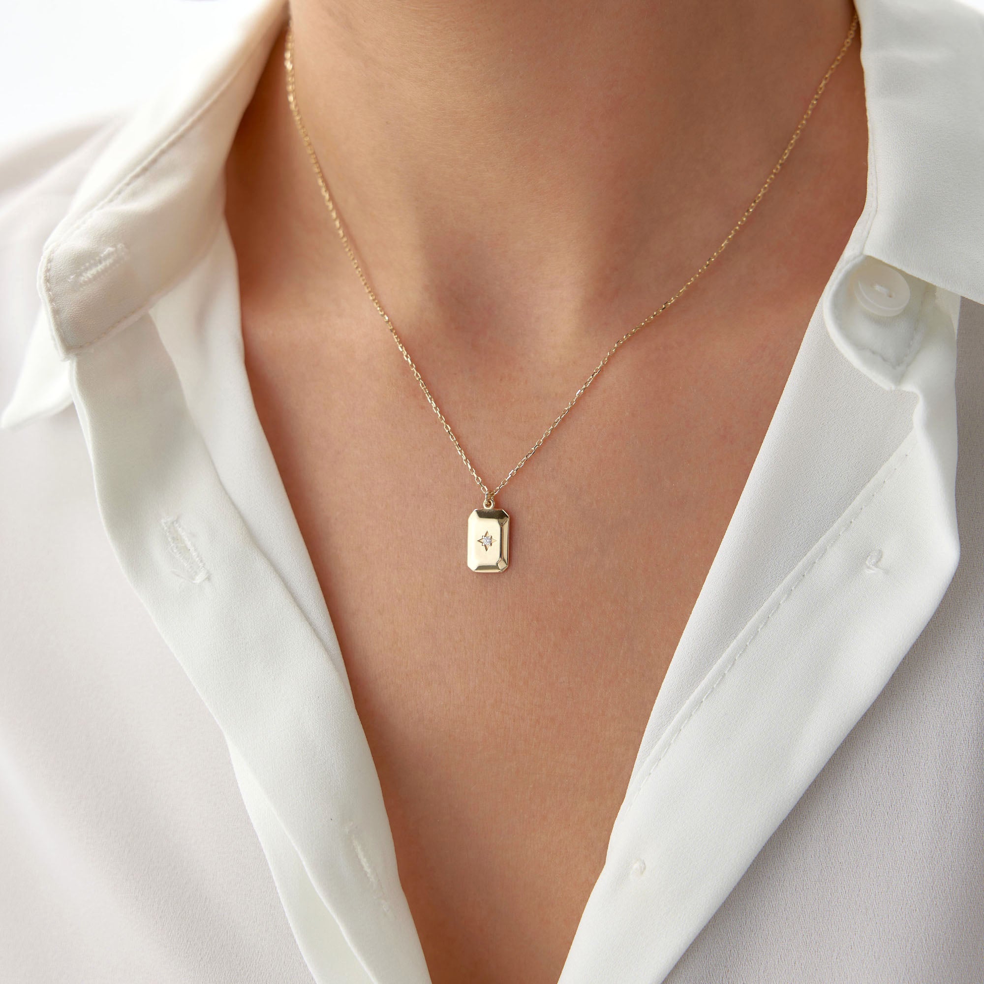 Diamond North Star Pendant Necklace in 14K Gold