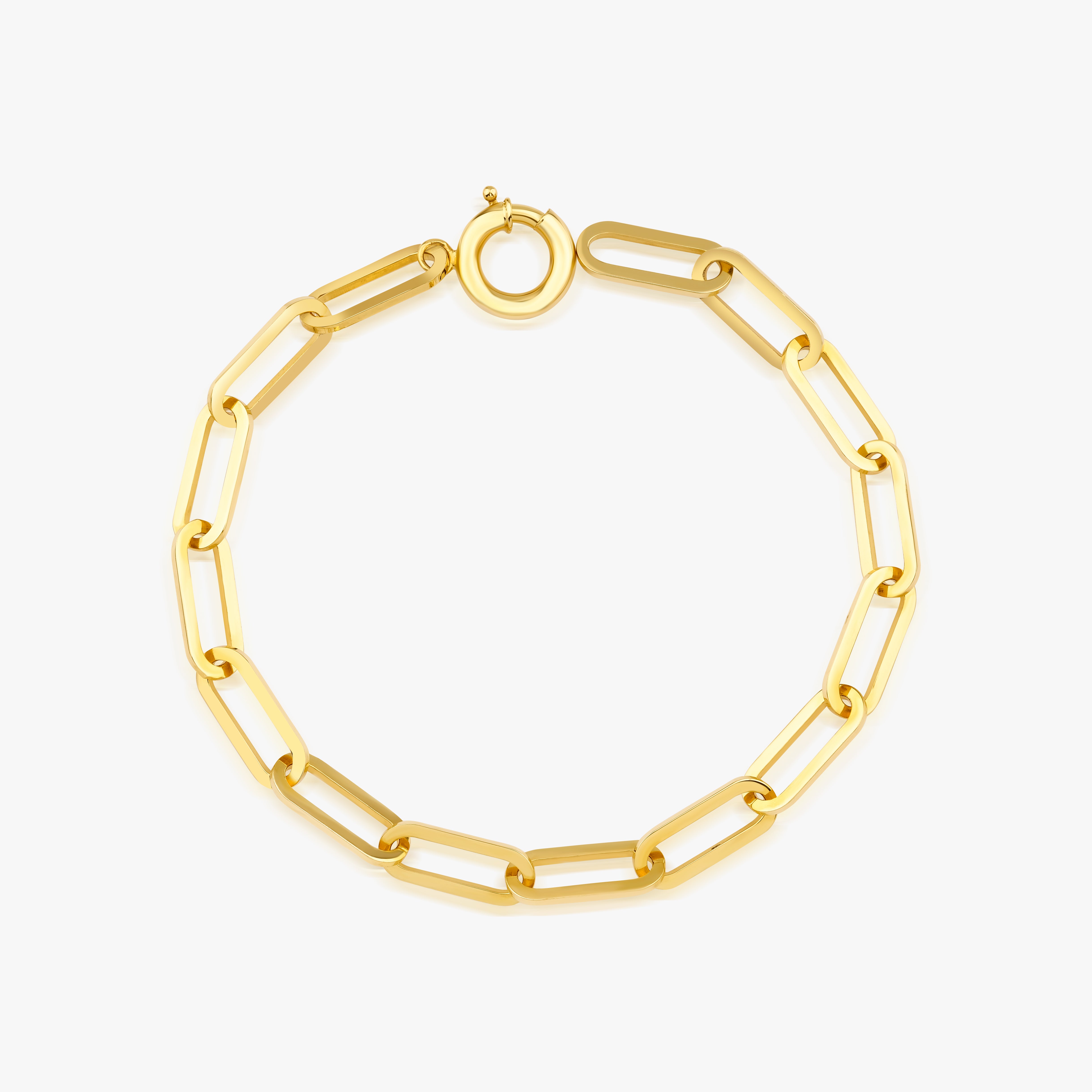 Fully Solid Paperclip Chain Bracelet in 14K Gold