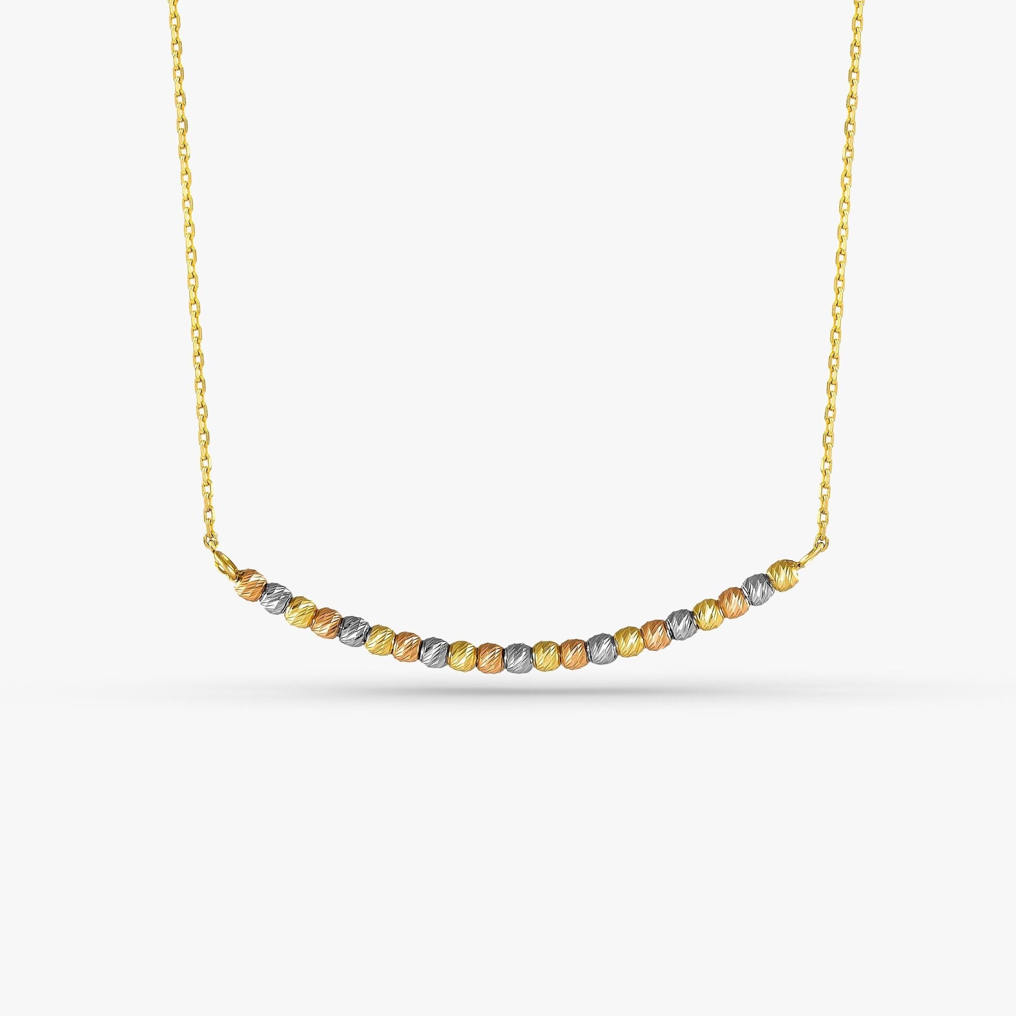 Curved Bar Necklace With Diamond Cut Beads