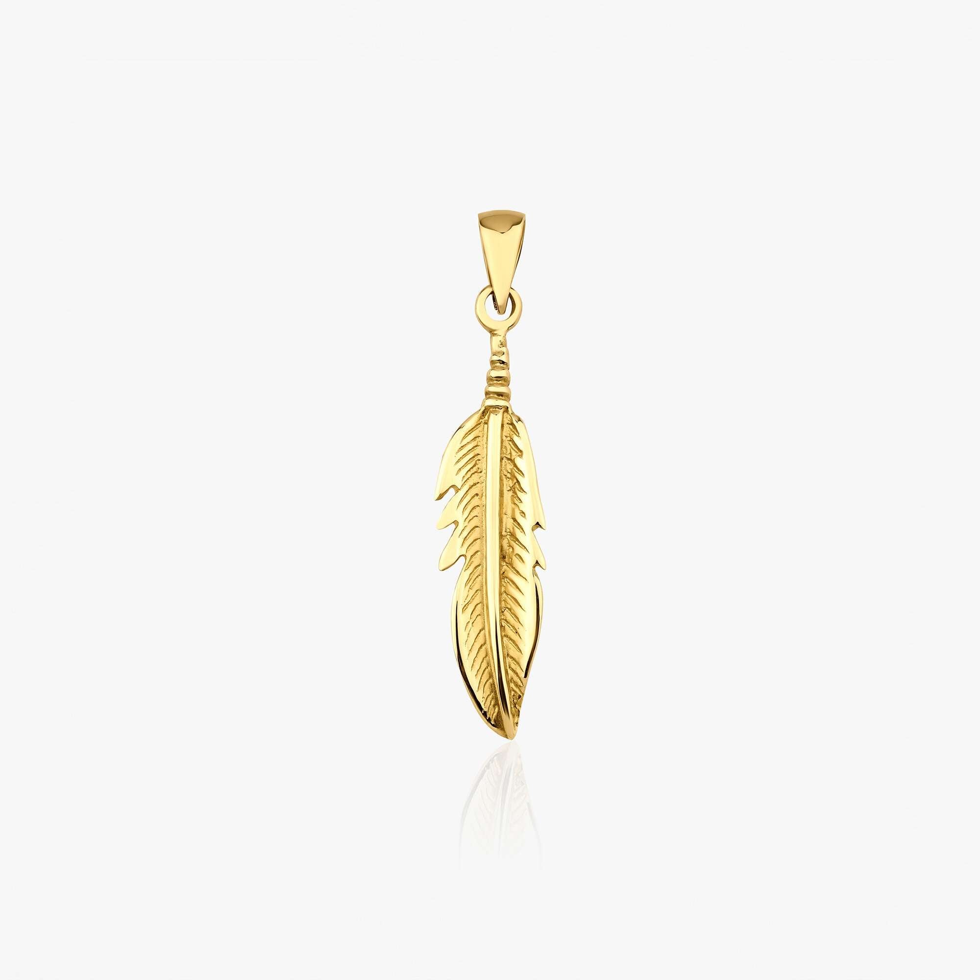 Golden Feather Pendant in 14K Gold