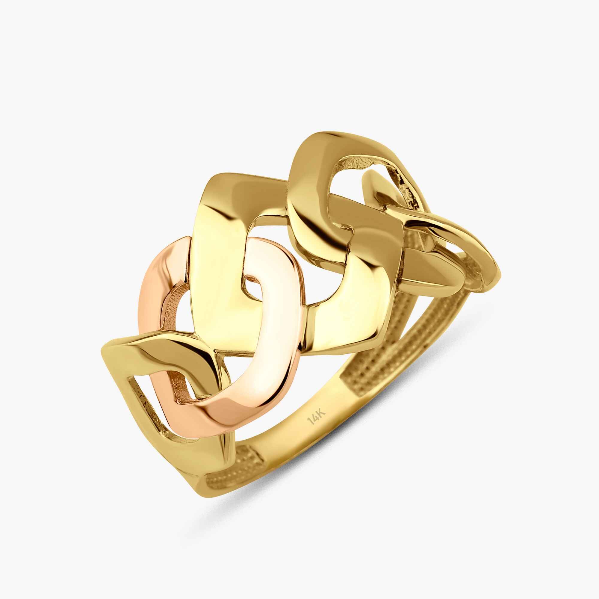 Two Tone Large Chain Ring in 14K Gold