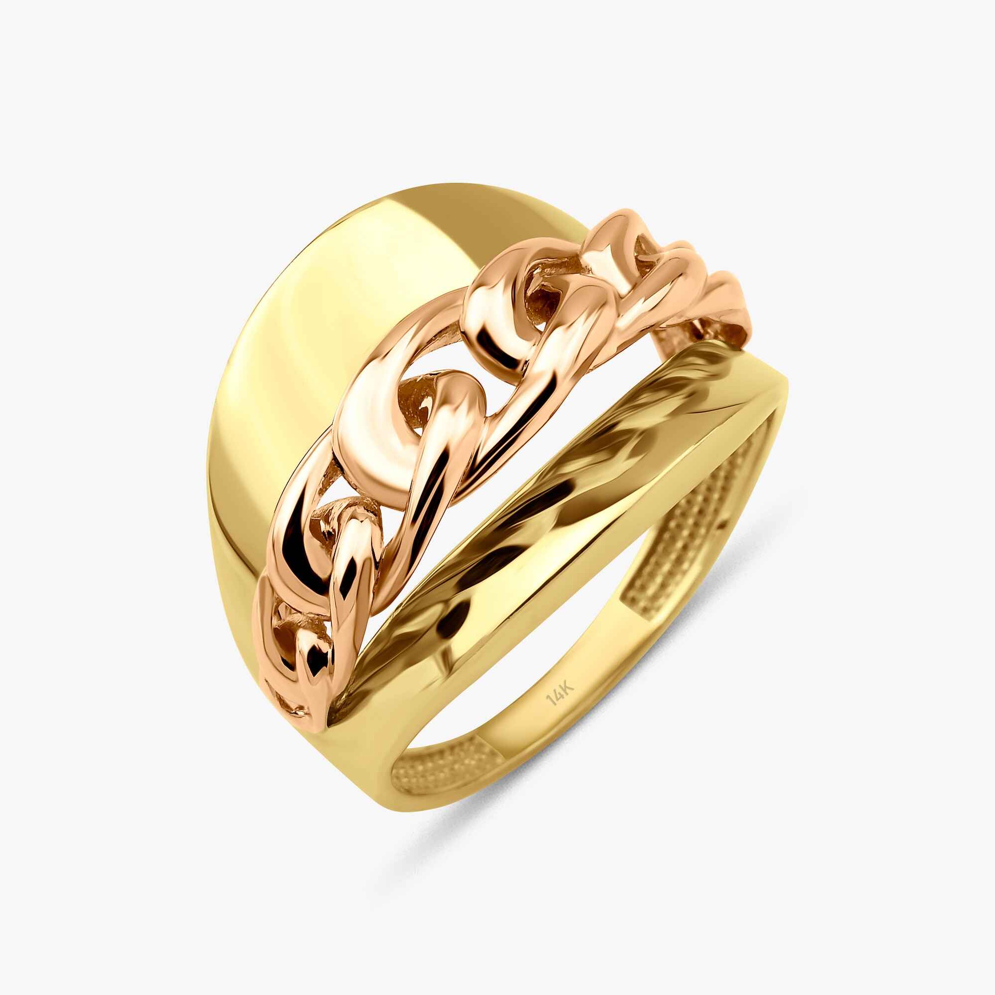 Two Tone Chain Connection Ring in 14K Gold