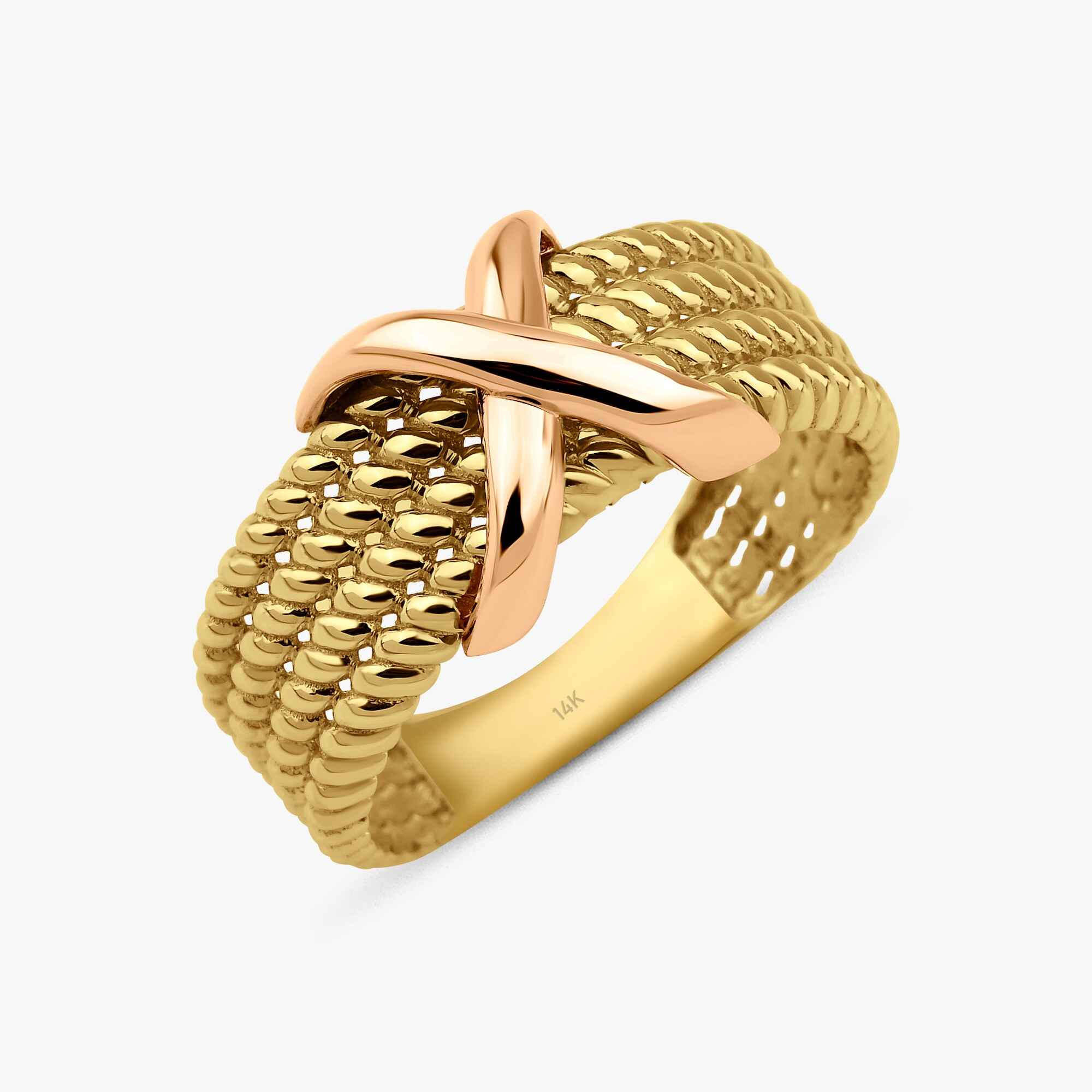 Two Tone X Knot Ring in 14K Gold