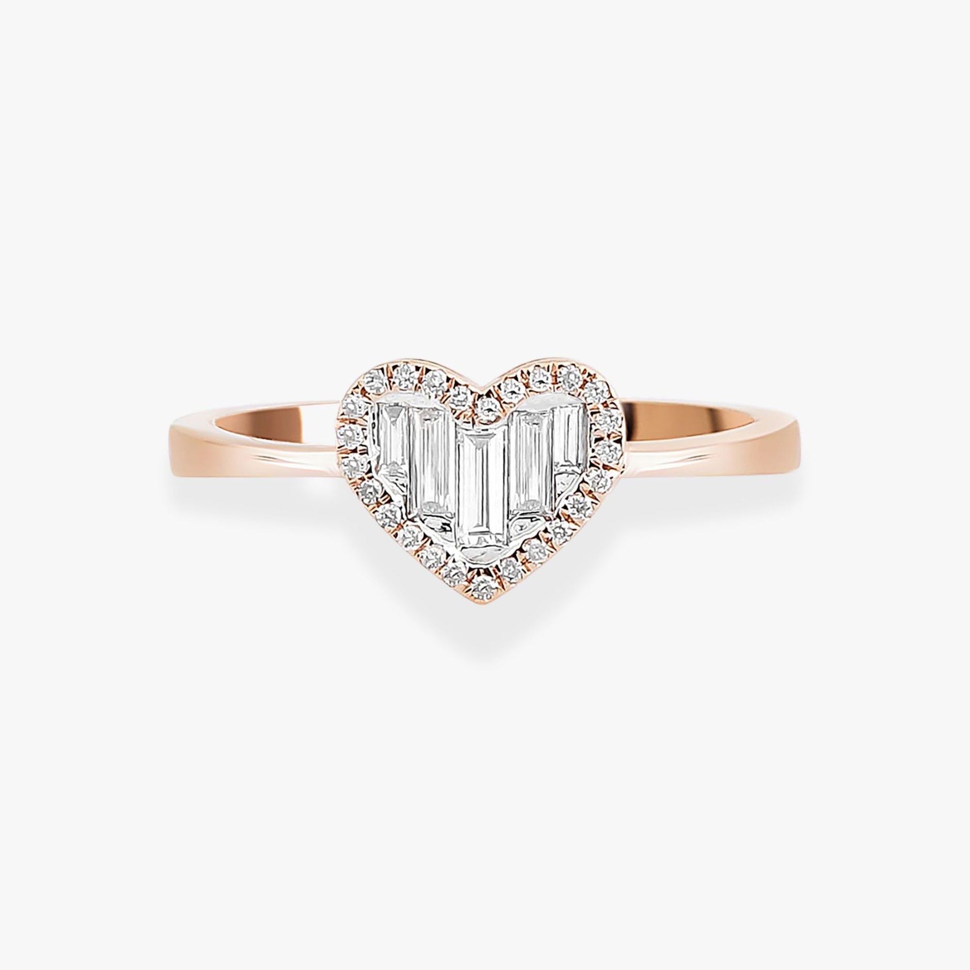 Baguette Diamond Heart Ring in 18K Solid Gold