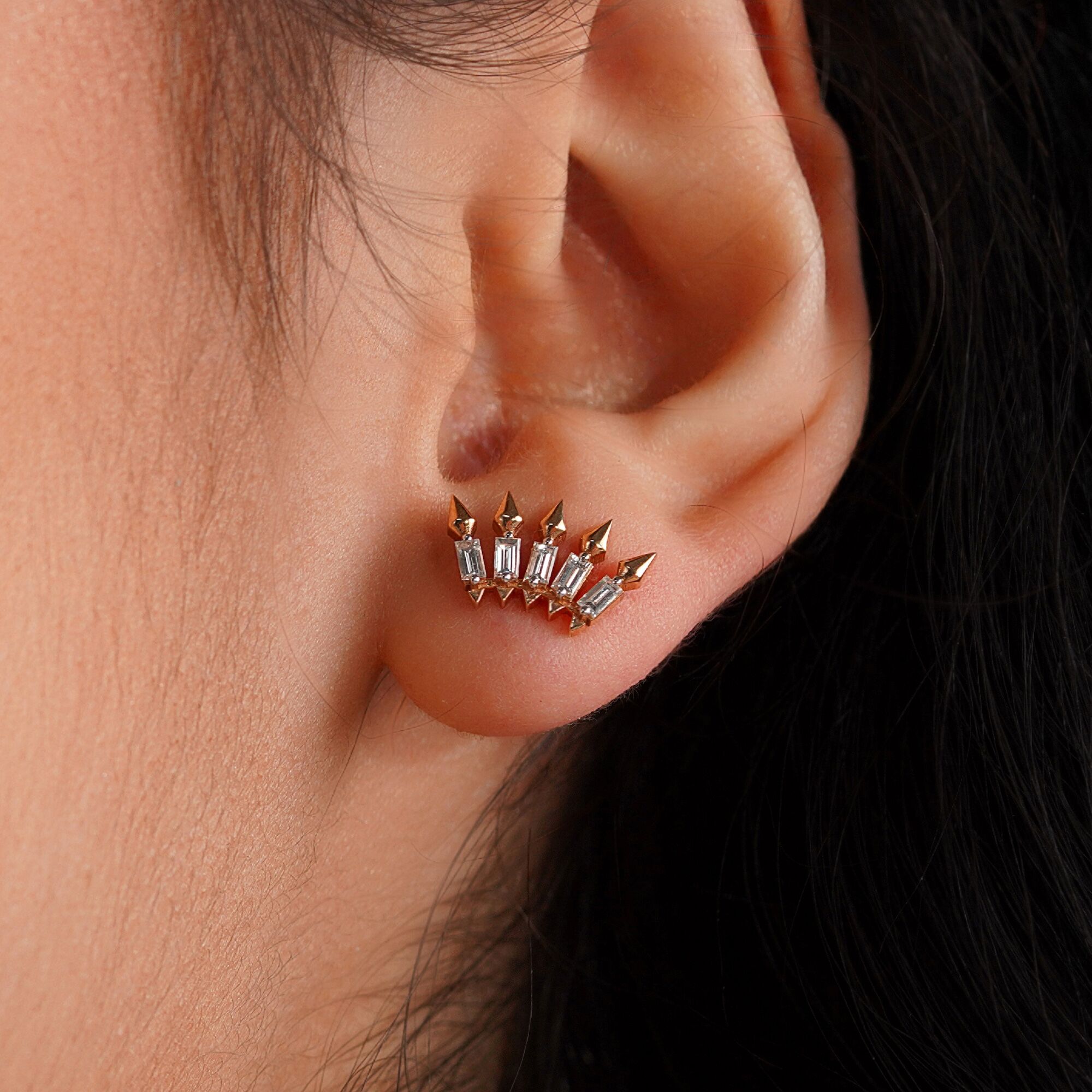 Single Diamond Spike Stud Available in 14K Gold and 18K Gold