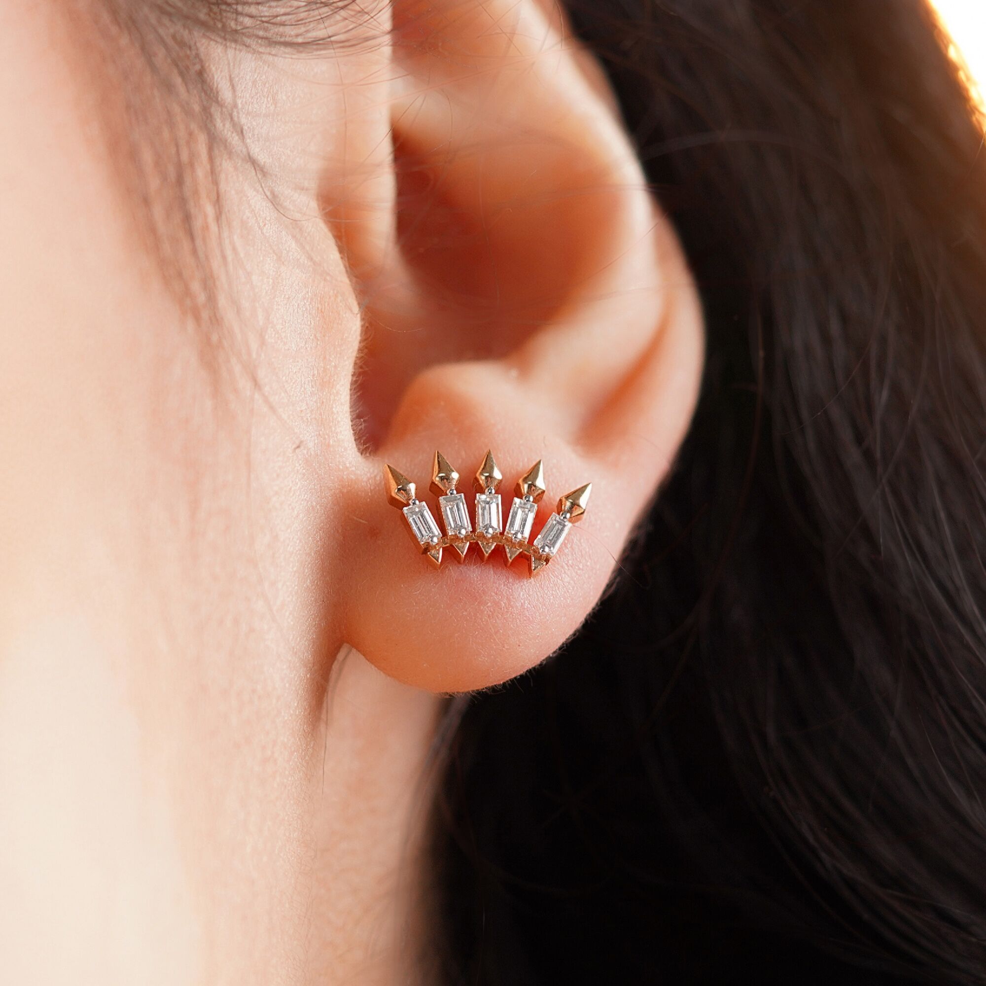 Single Diamond Spike Stud Available in 14K Gold and 18K Gold