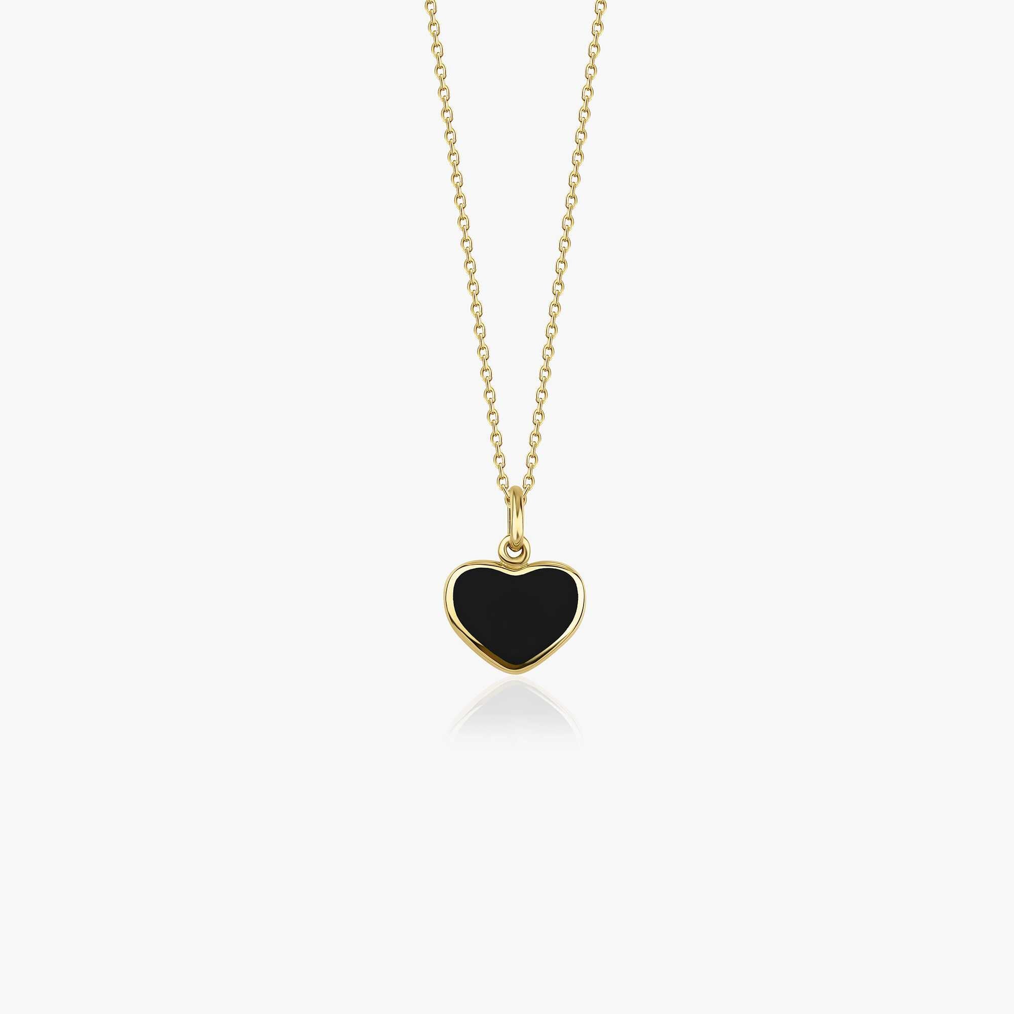 14K Gold Black Heart Pendant Necklace