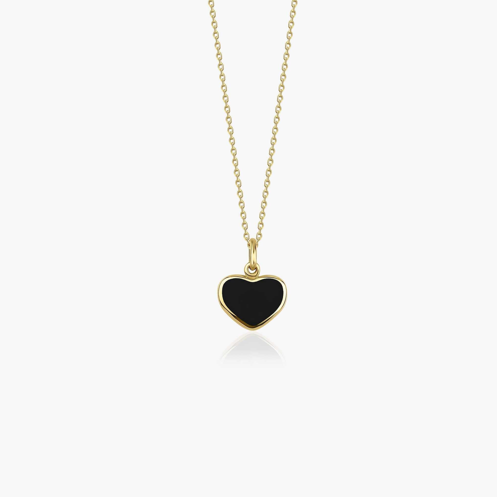 Mini Black Heart Necklace in 14K Gold