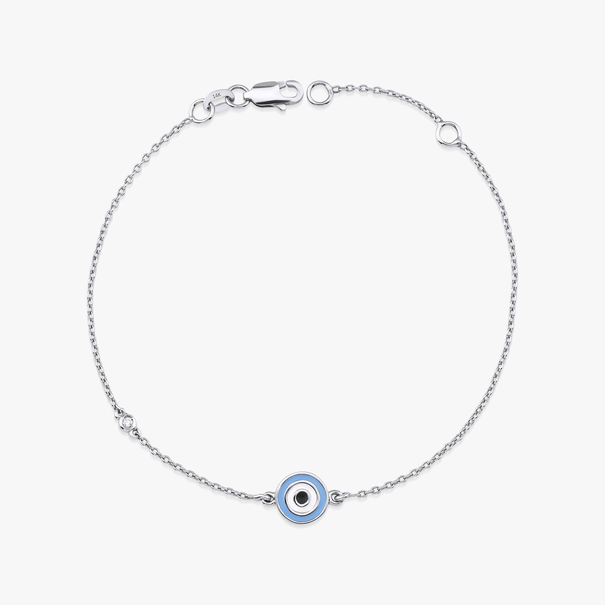 Minimal Diamond Evil Eye Bracelet In 14K Gold