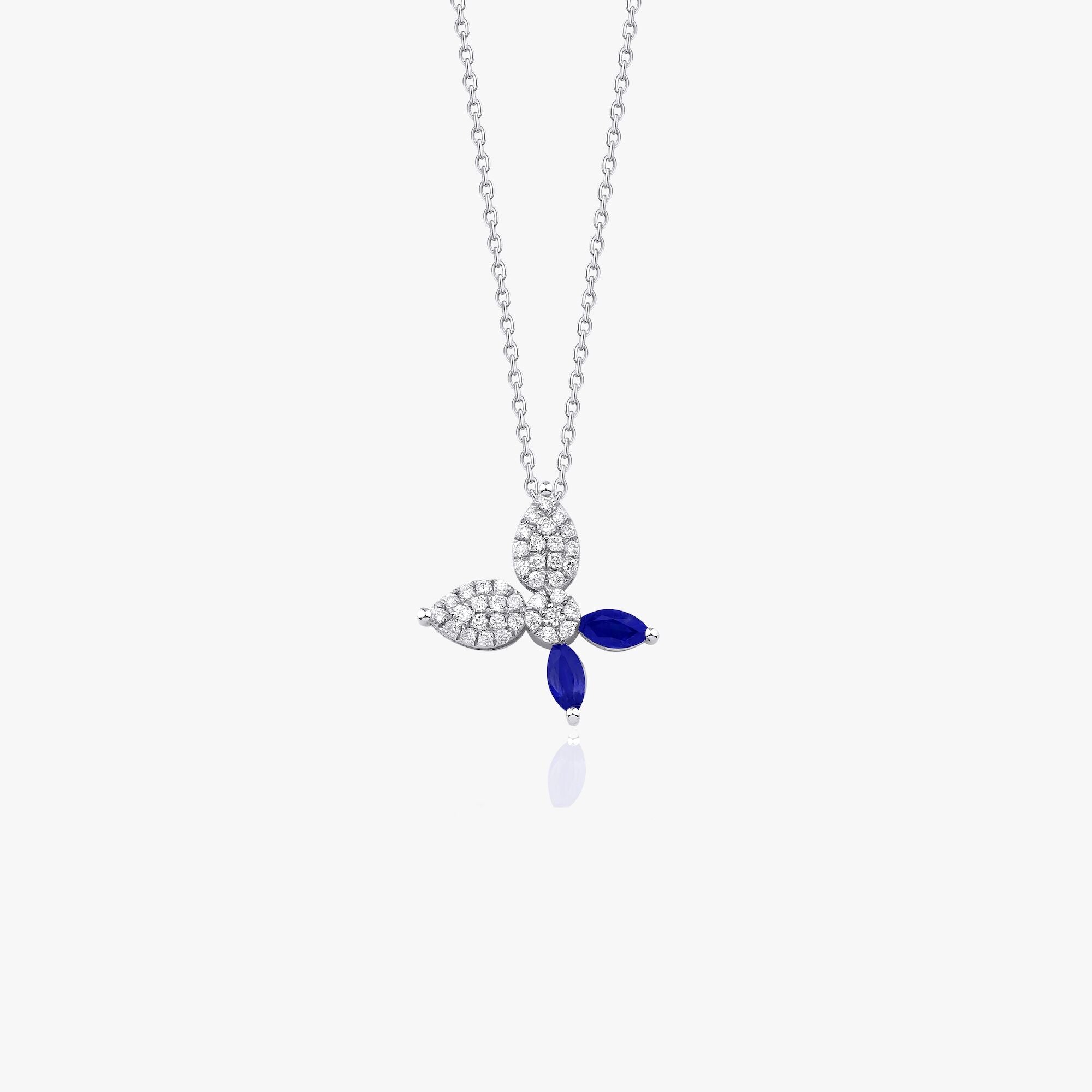 Transforming Sapphire and Diamond Butterfly Necklace Available in 14K and 18K Gold