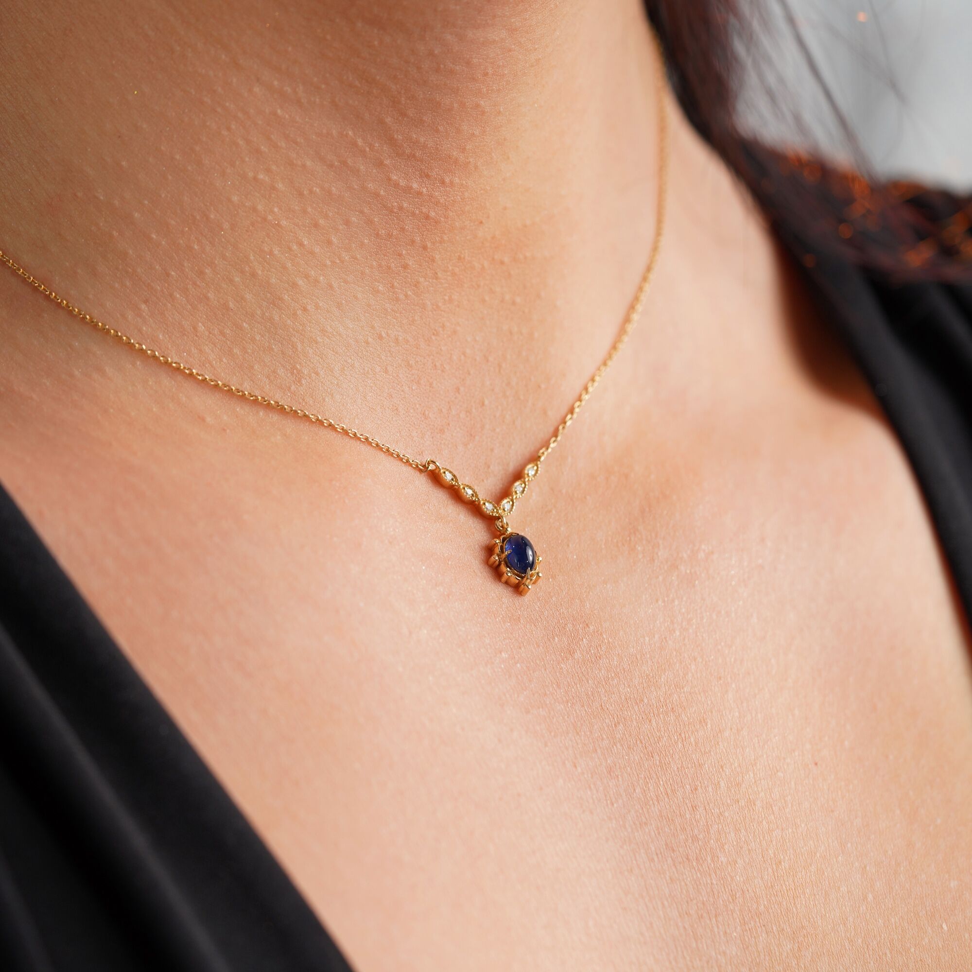 Vintage Style Sapphire and Diamond Necklace Available in 14K and 18K Gold