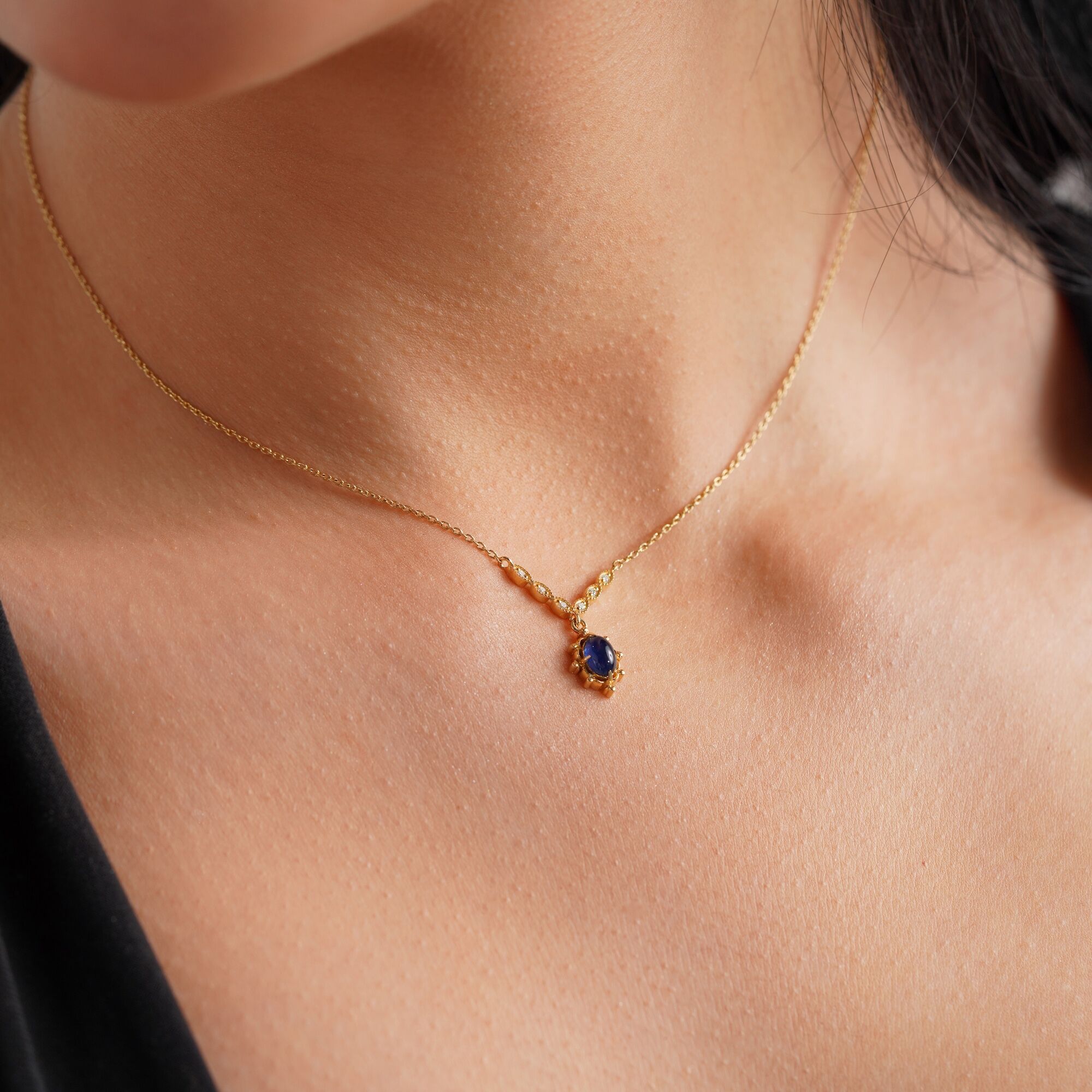 Vintage Style Sapphire and Diamond Necklace Available in 14K and 18K Gold