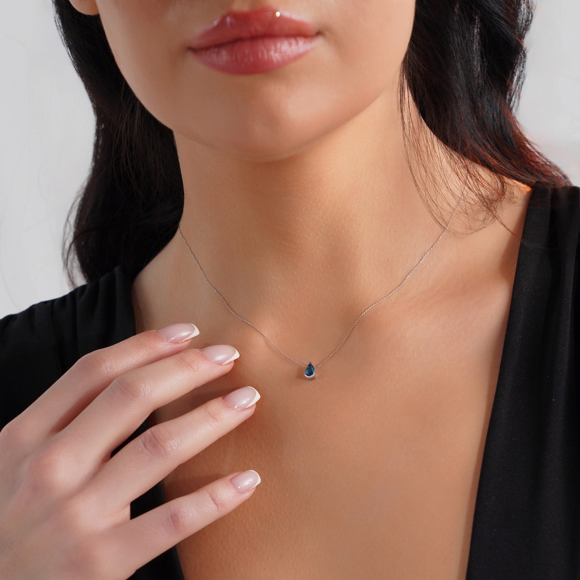 Minimal Blue Topaz and Diamond Necklace in 14K Gold