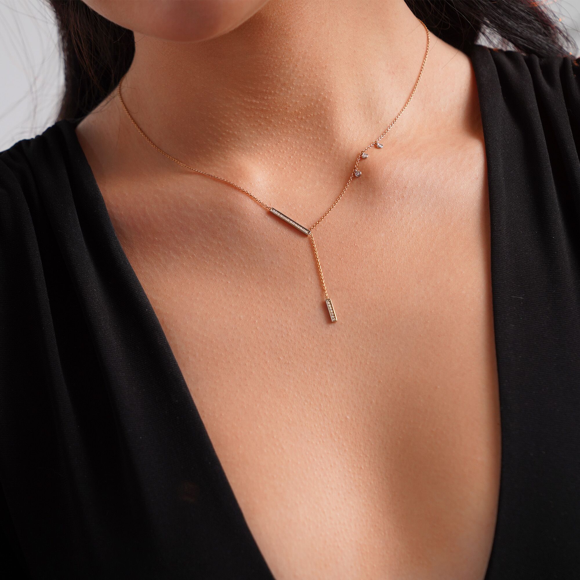 Diamond Lariat Necklace Available in 14K and 18K Gold