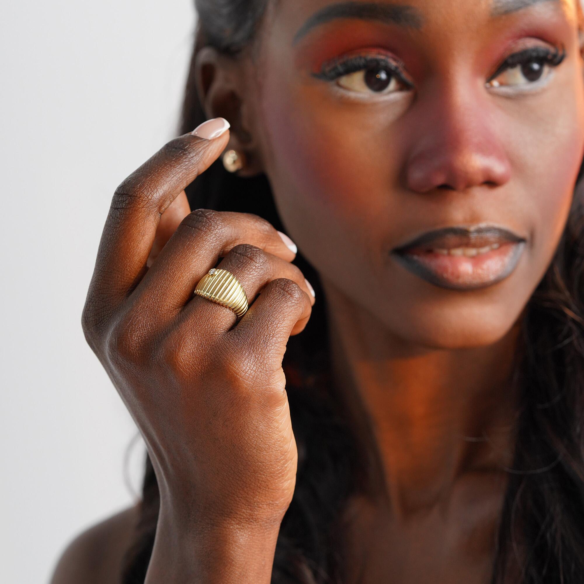 Bezel Set Diamond Dome Ring in 14K Gold