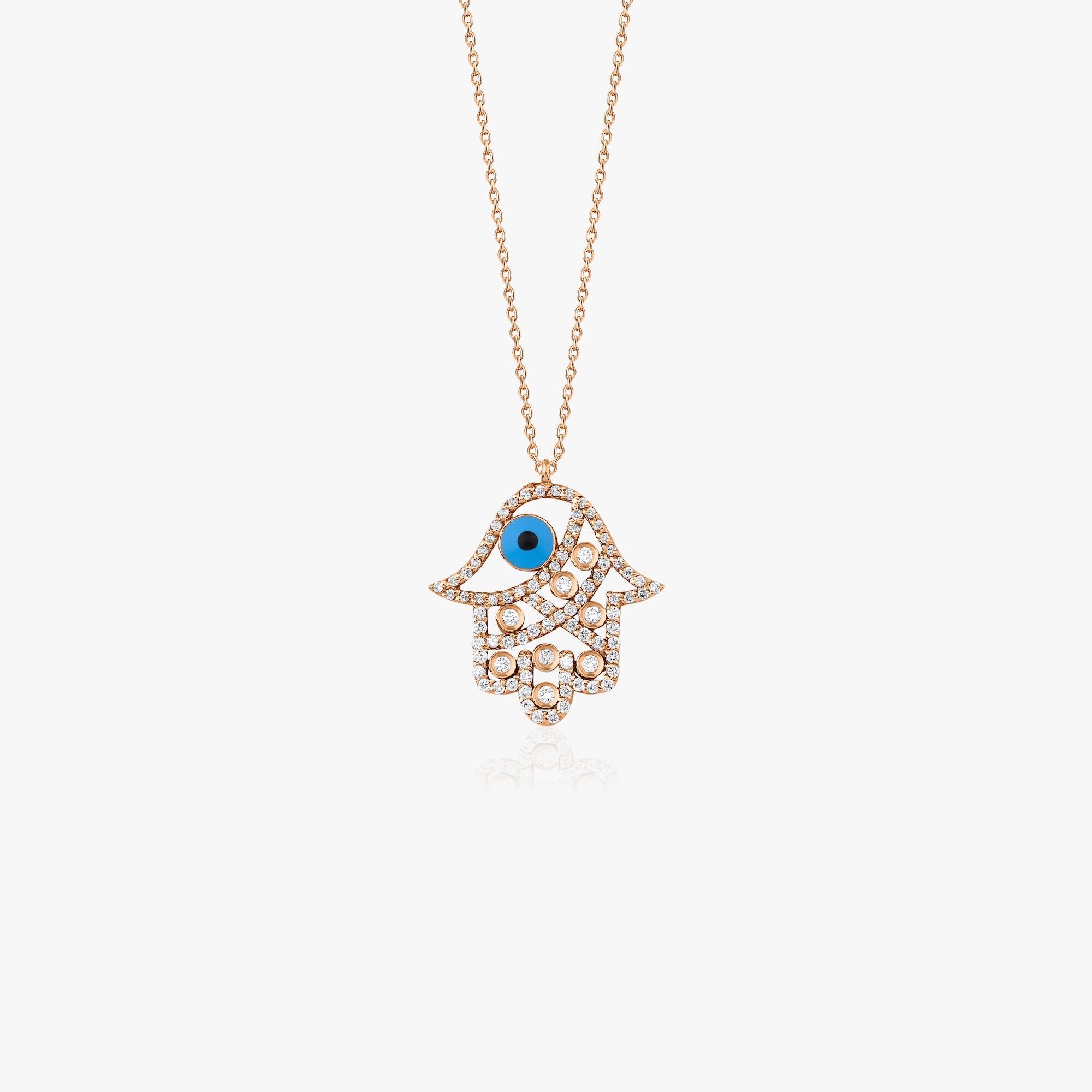 Diamond Hamsa Hand Necklace in 14K Gold