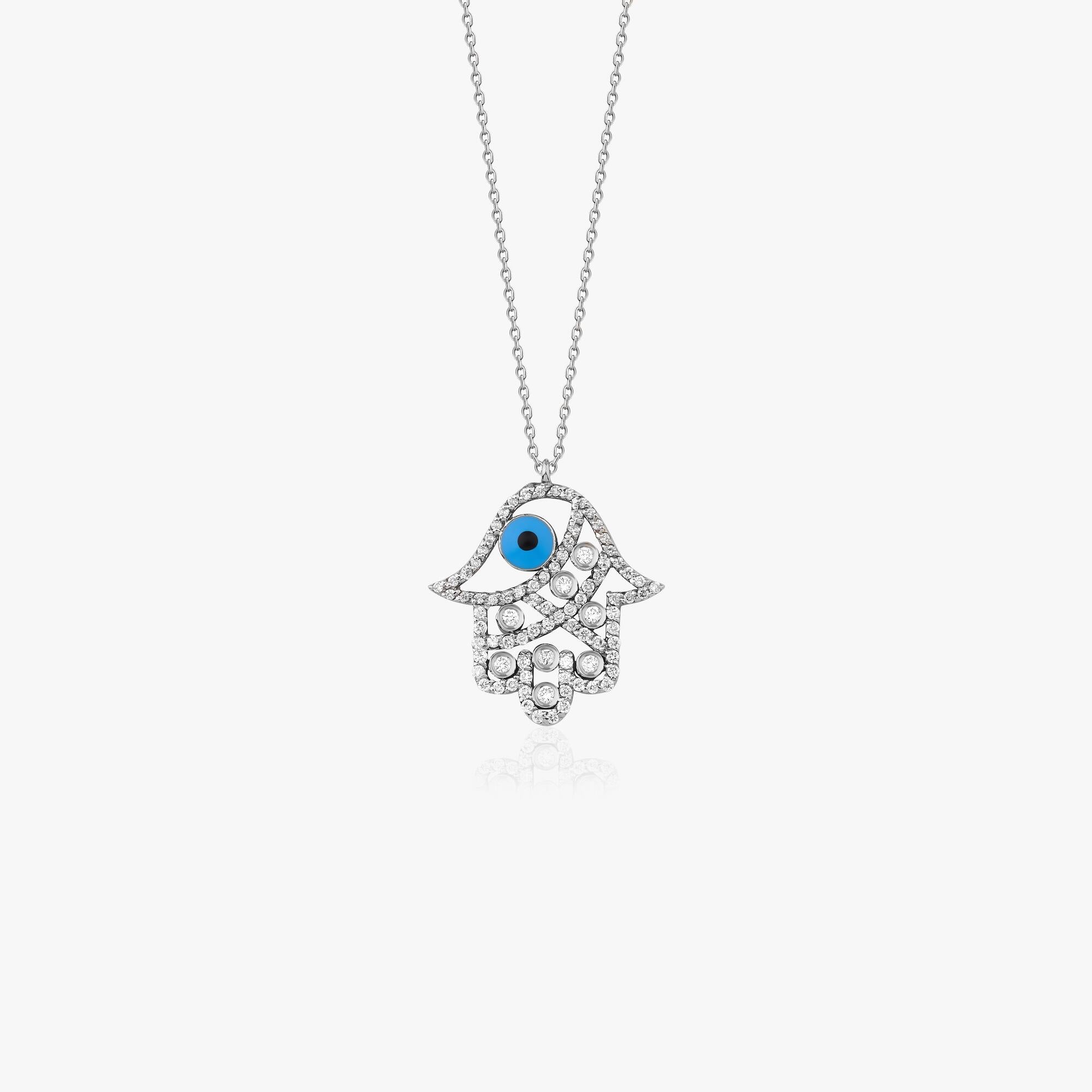 Diamond Hamsa Hand Necklace in 14K Gold