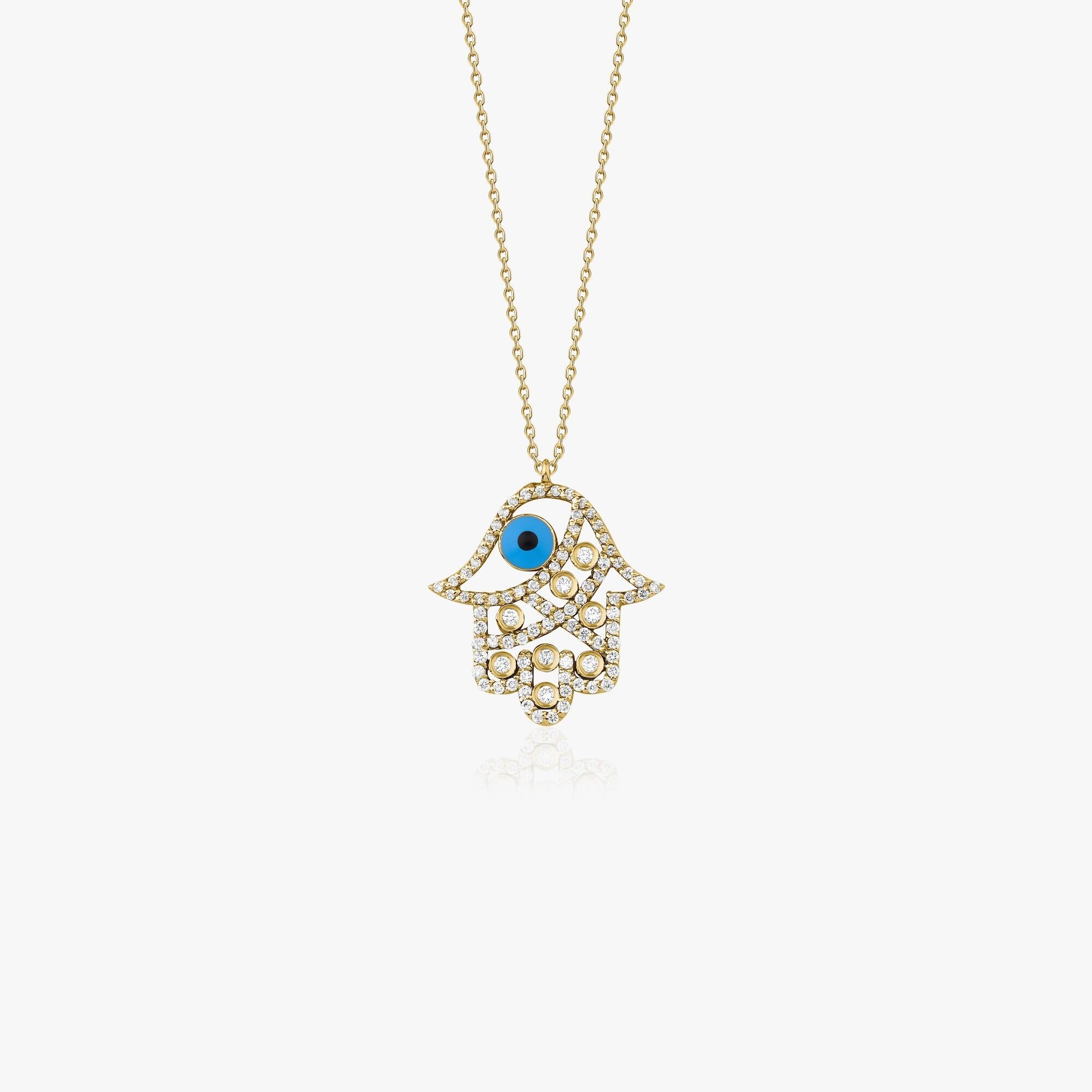 Diamond Hamsa Hand Necklace in 14K Gold