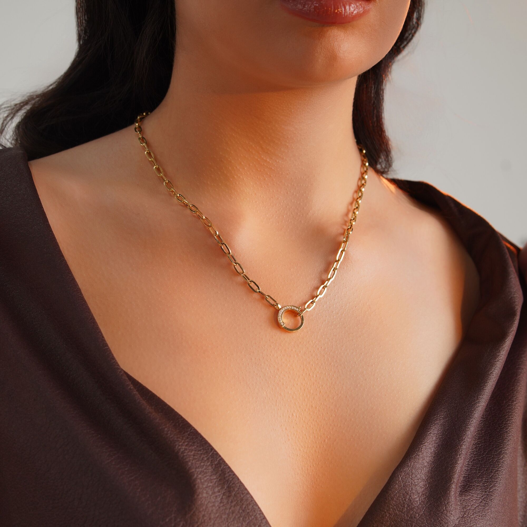 Diamond Lock Necklace in 14K Gold