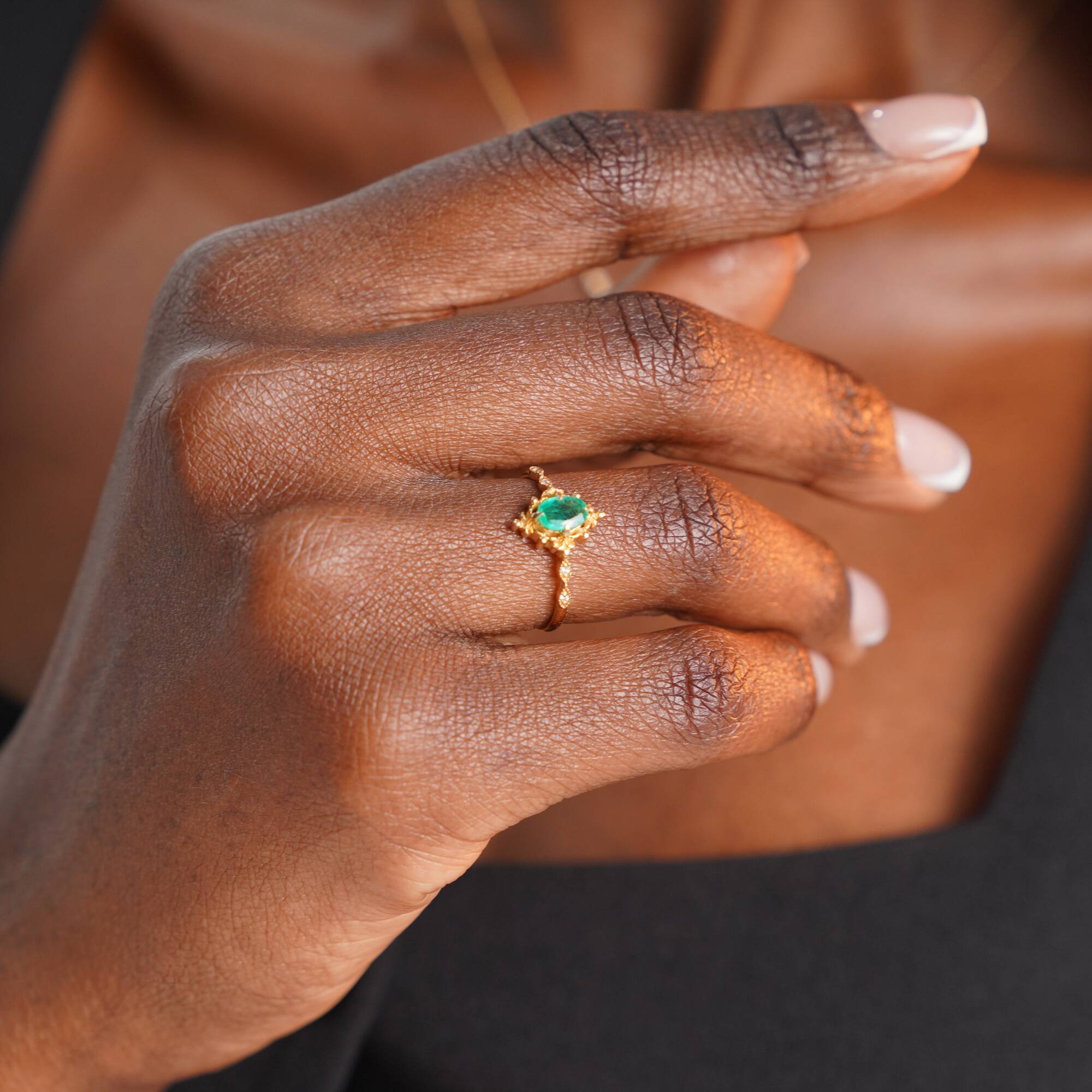 Vintage Style Emerald and Diamond Ring in 14K Gold