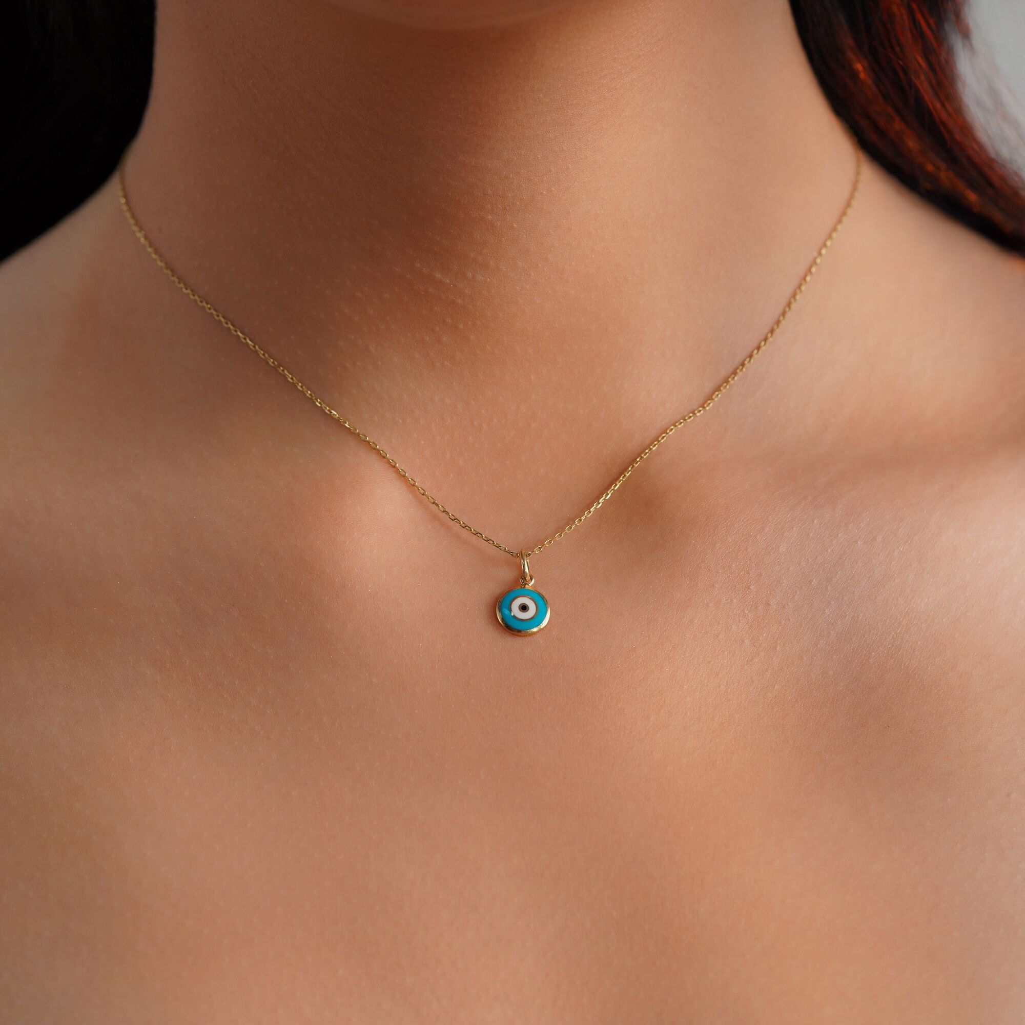 Turquoise Evil Eye Charm in 14K Gold