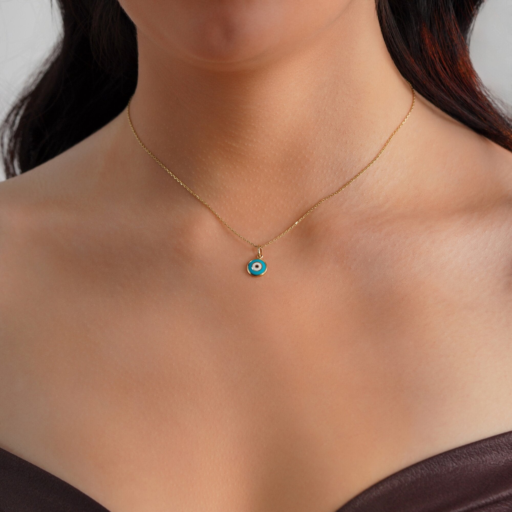 Turquoise Evil Eye Charm in 14K Gold