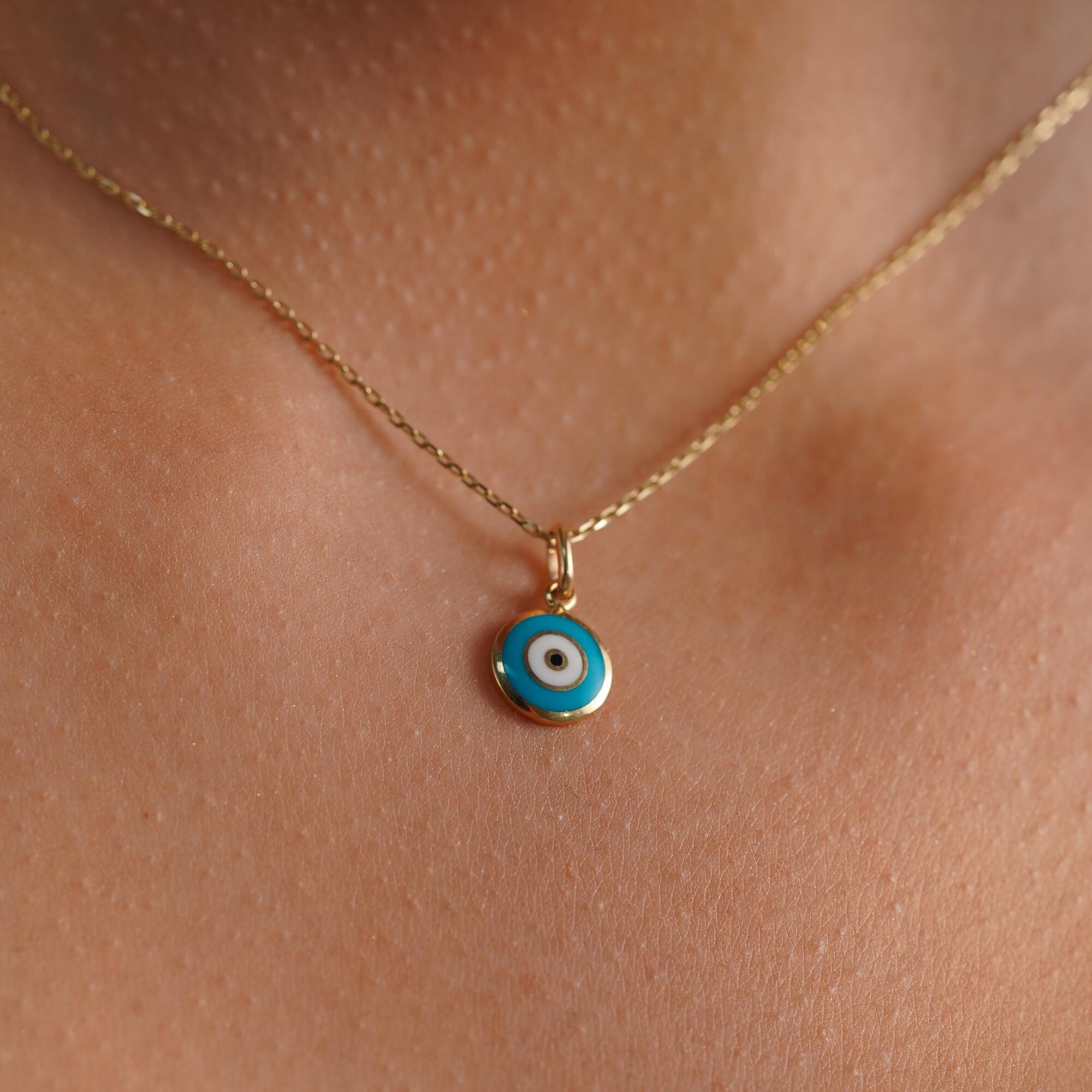 Turquoise Evil Eye Charm in 14K Gold