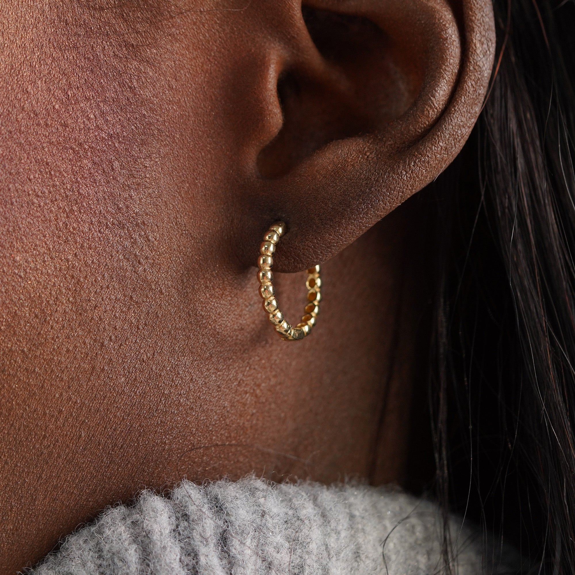 Beaded Hoop Earrings in 14K Gold