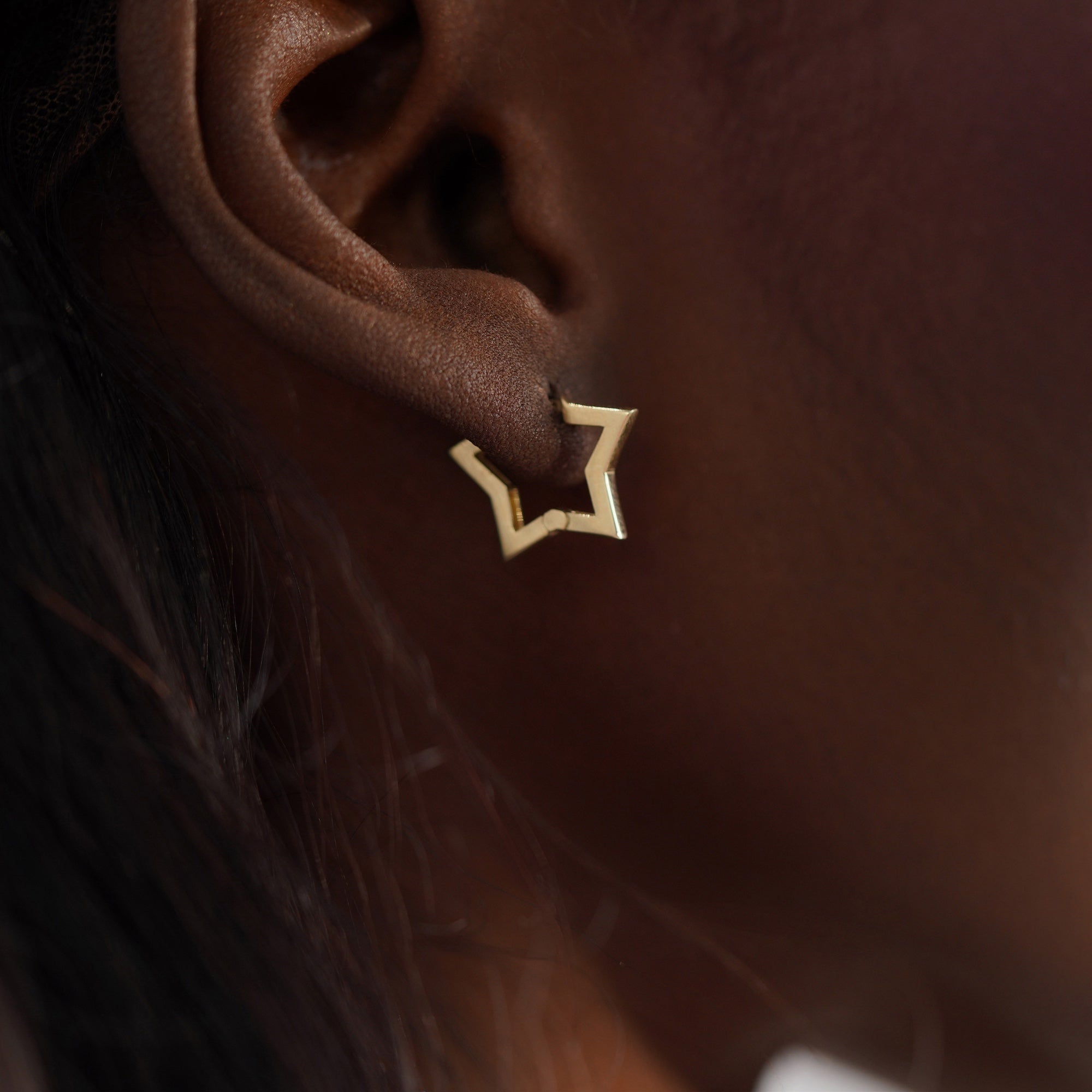 Star Hoop Earrings in 14K Gold