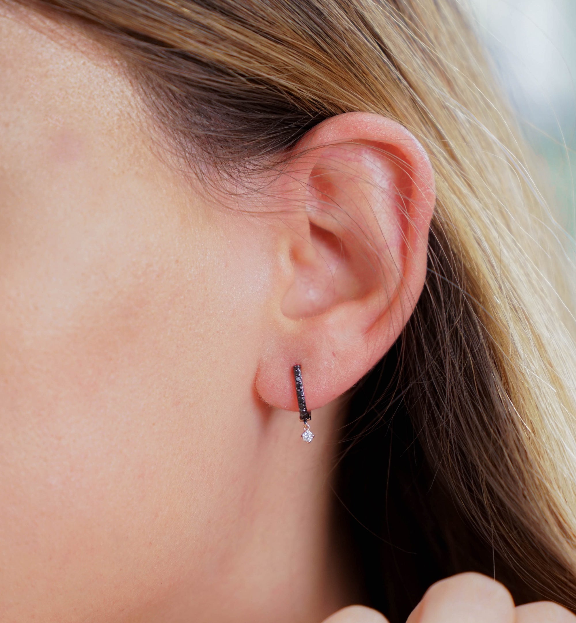 Black and White Diamond Hoop Earrings in 14K Gold