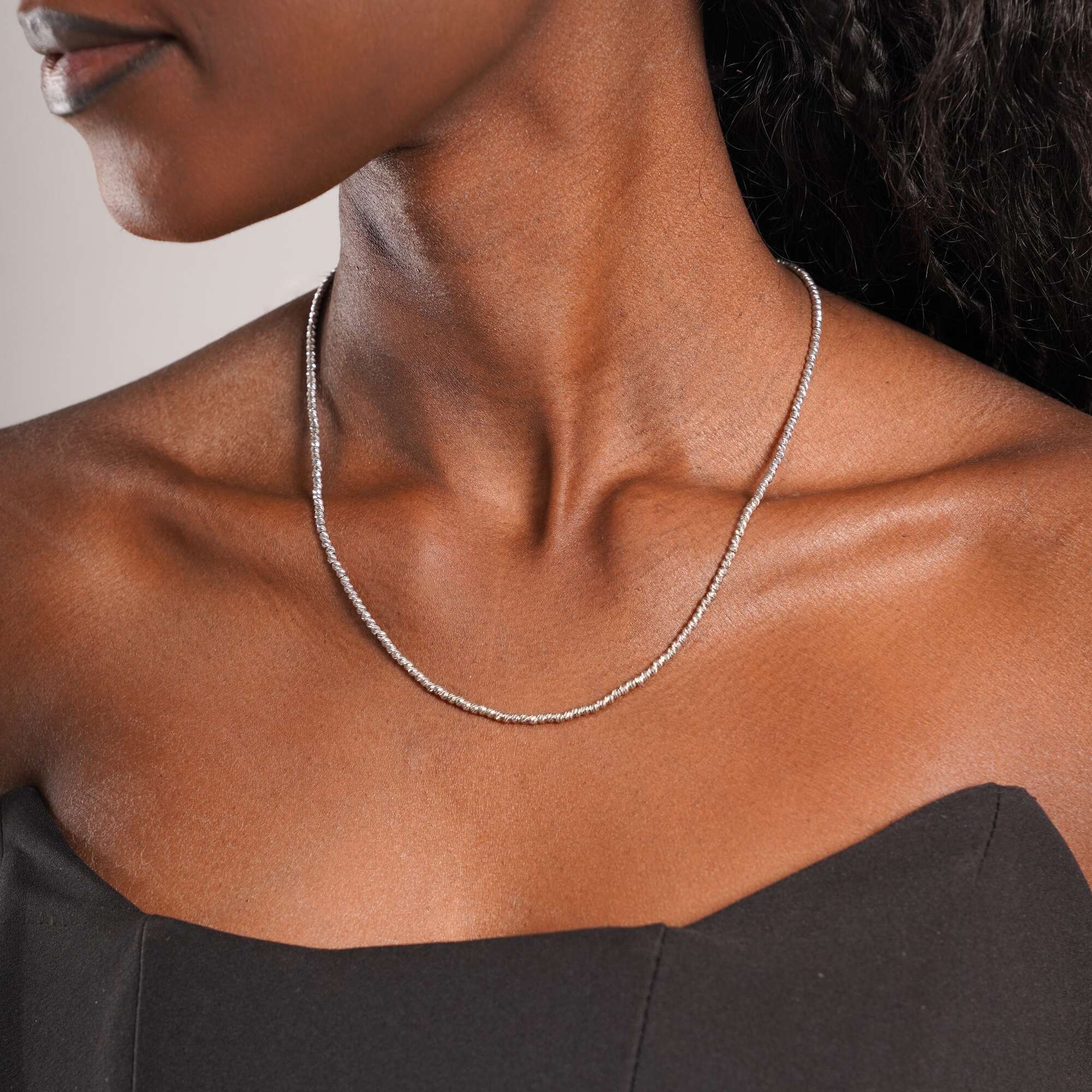 White Gold Laser Cut Beaded Chain Necklace