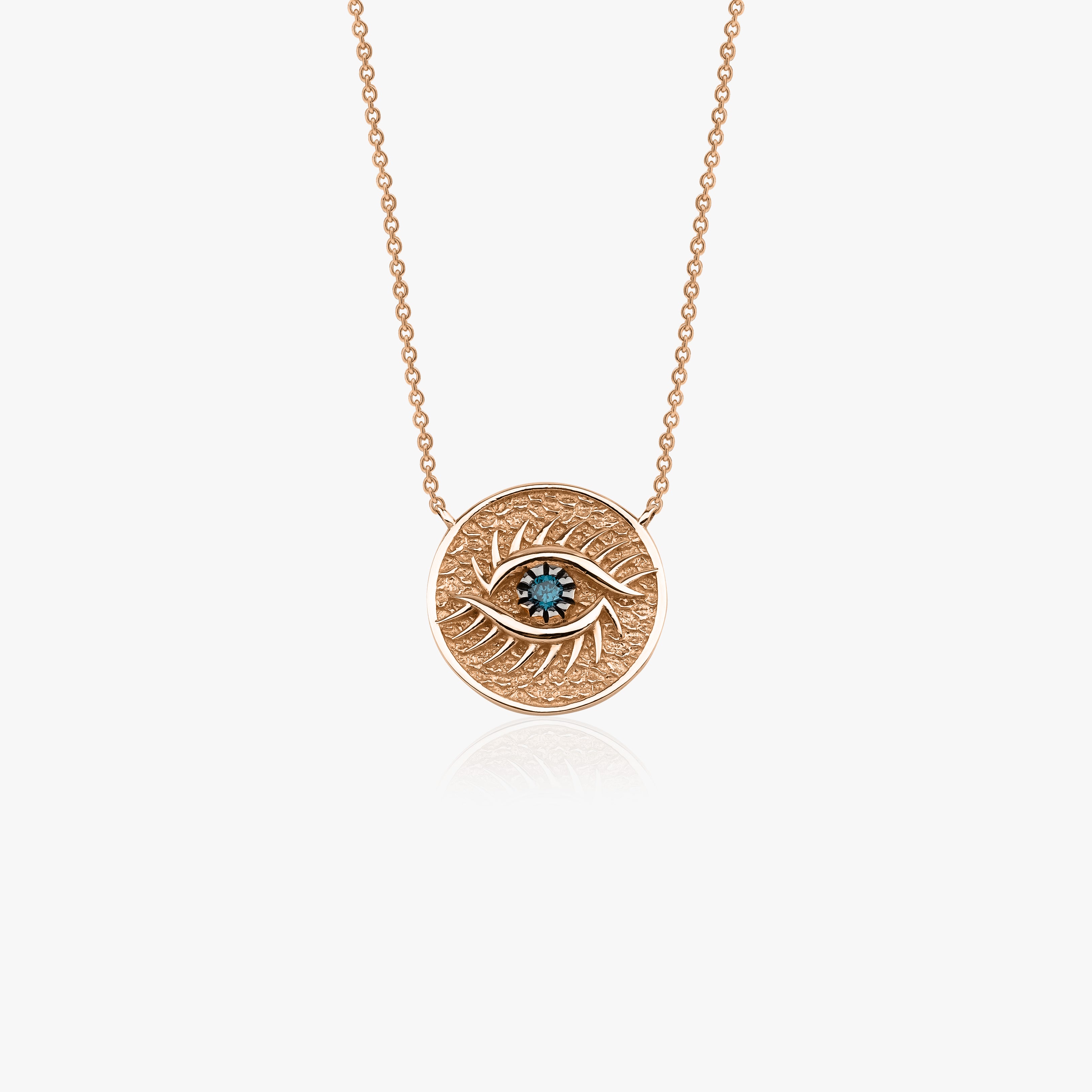 Vintage Blue Diamond Eye Medallion Necklace Available in 14K and 18K Gold